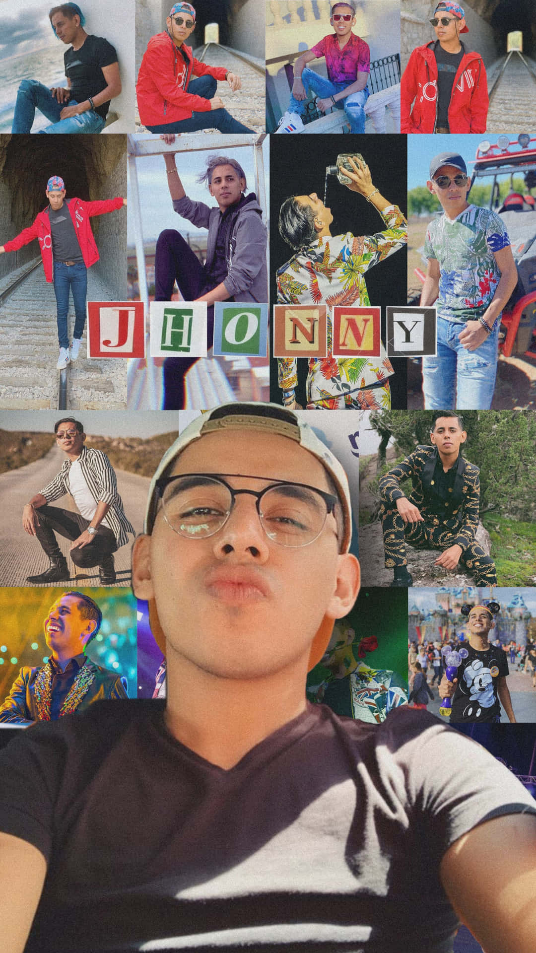 A Collage Of Photos Of A Man With Glasses Background