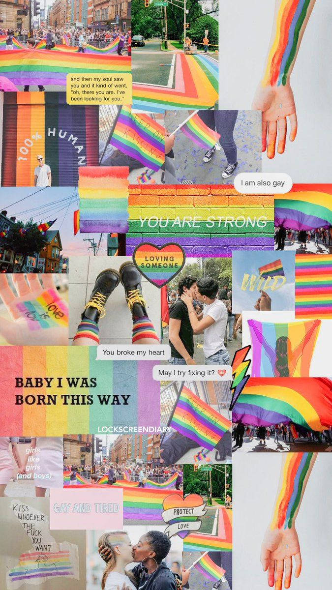 A Collage Of Photos Of People In Rainbow Colors Background