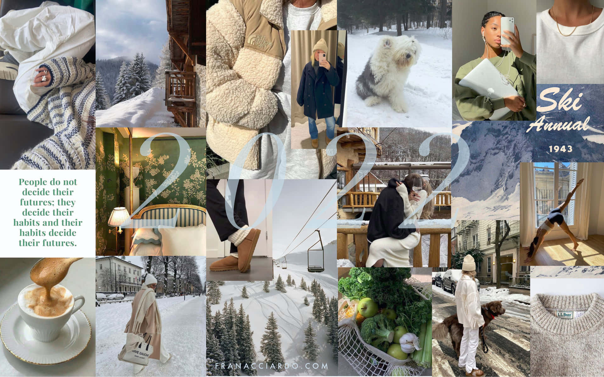 A Collage Of Photos Of People In Winter Clothes Background