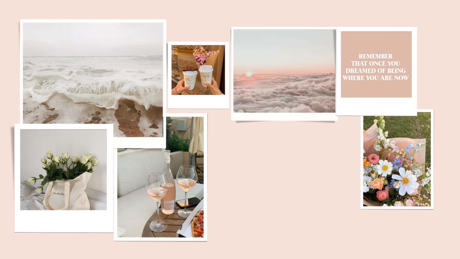 A Collage Of Photos With A Beach Theme Background