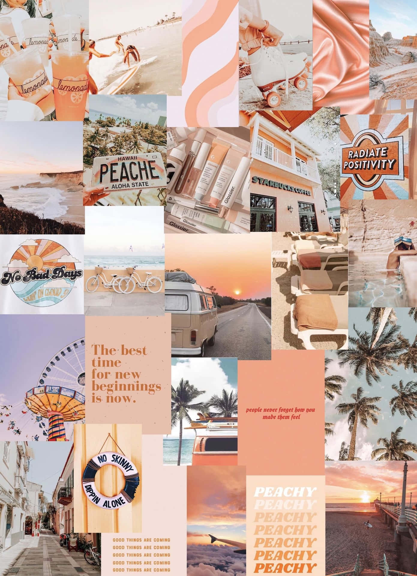 A Collage Of Photos With A Beach Theme Background