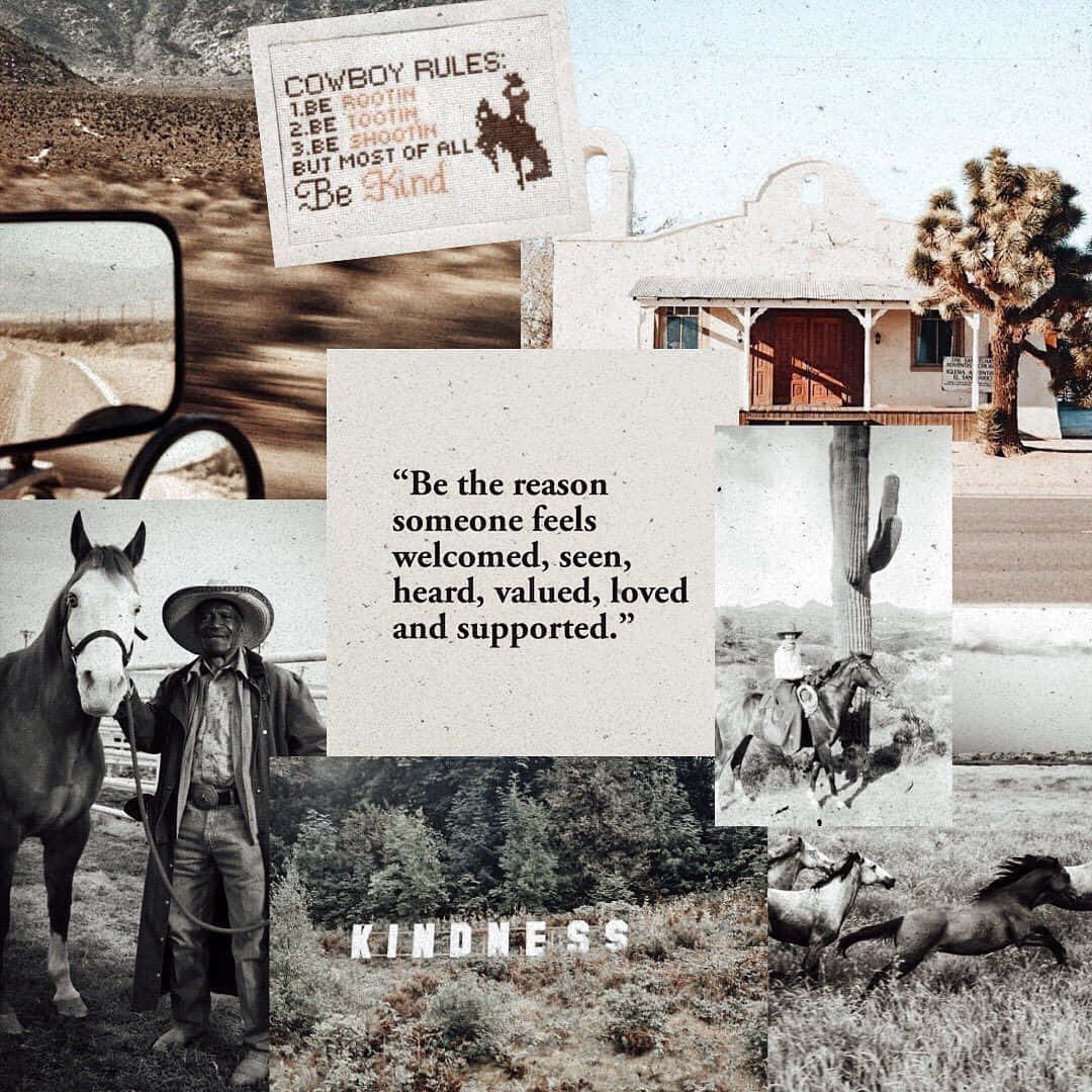 A Collage Of Photos With A Horse And A Cowboy Background