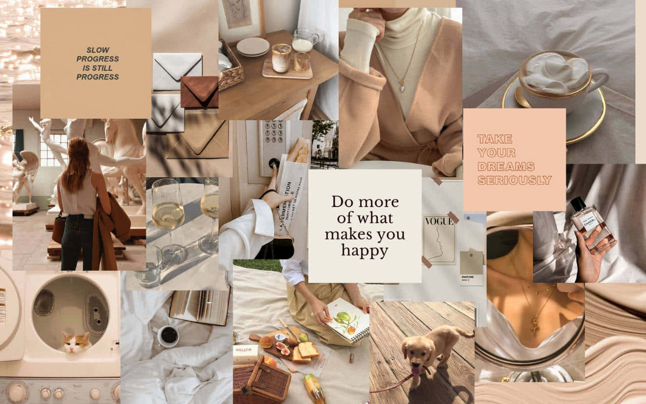 A Collage Of Photos With A Woman And A Coffee Cup Background