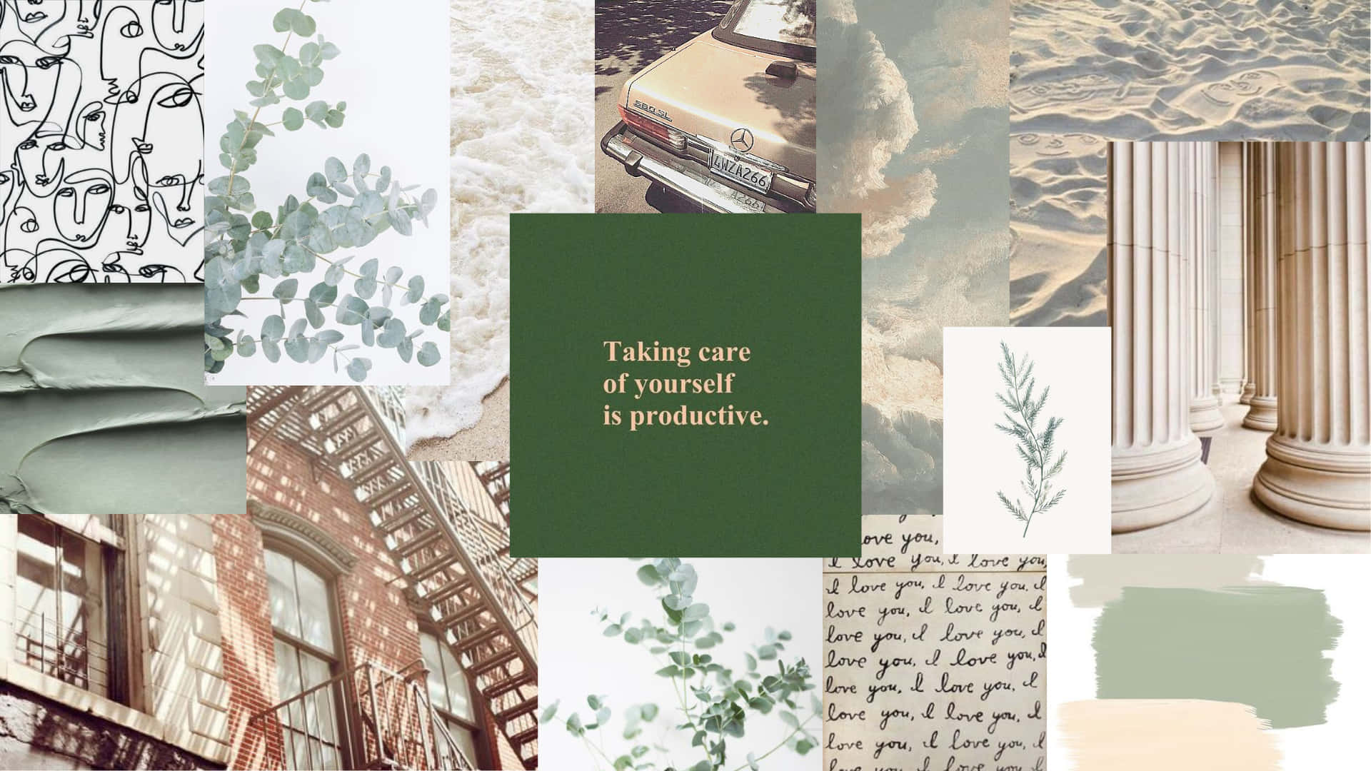 A Collage Of Photos With Green And White Colors Background