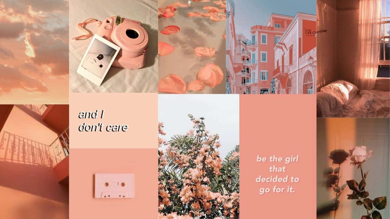 A Collage Of Photos With Pink And White Colors Background