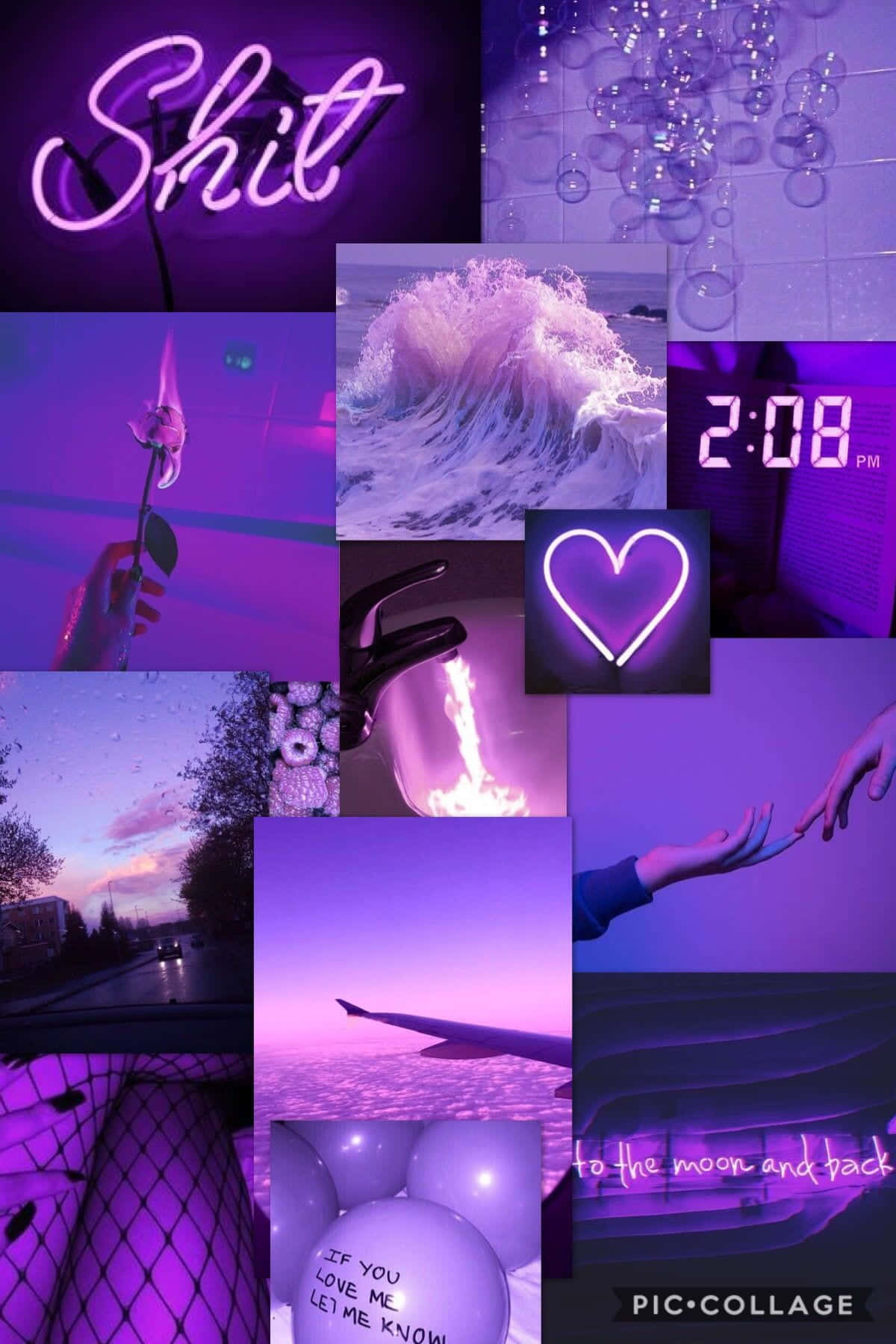 A Collage Of Photos With Purple Lights And A Clock Background