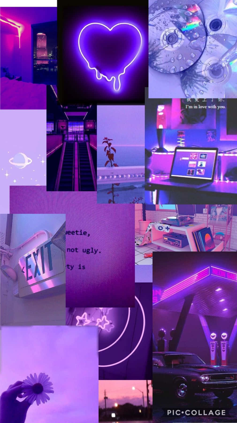 A Collage Of Photos With Purple Lights And Neon Lights