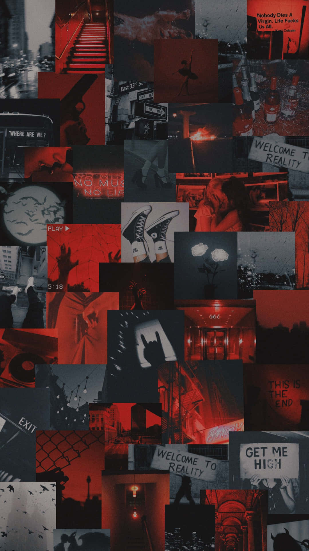 A Collage Of Photos With Red And Black Background