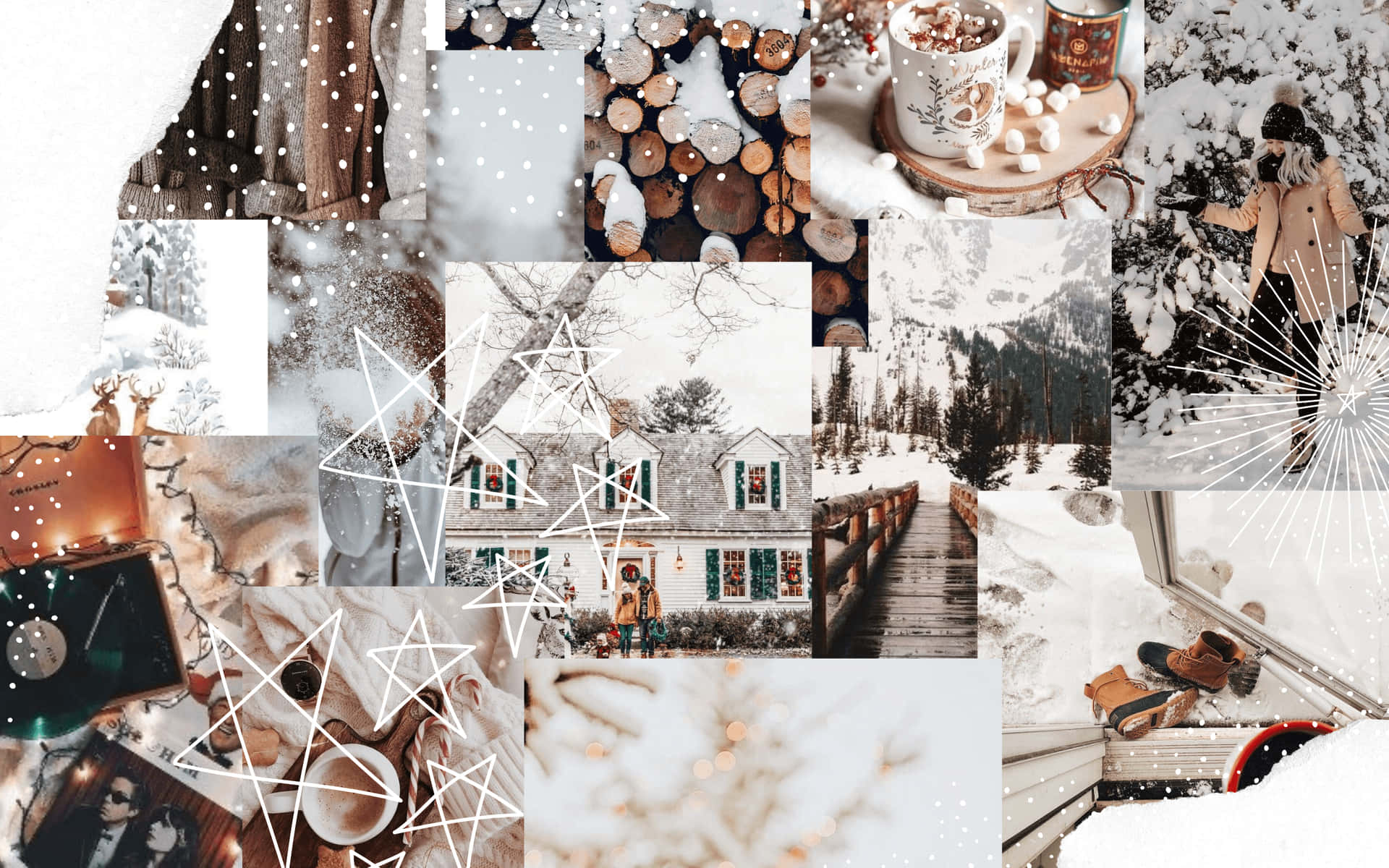 A Collage Of Photos With Snow And Snowflakes