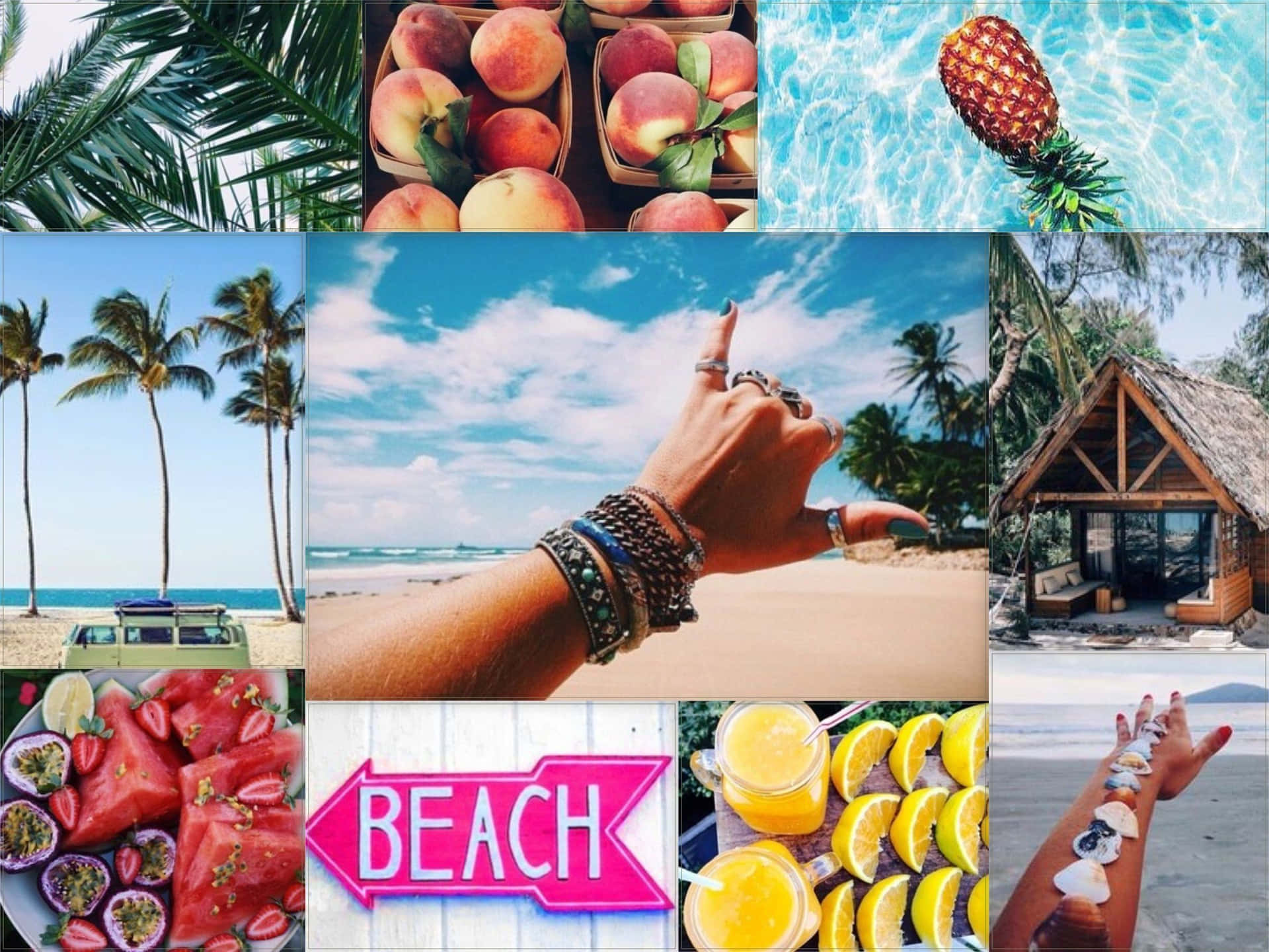A Collage Of Photos With The Word Beach