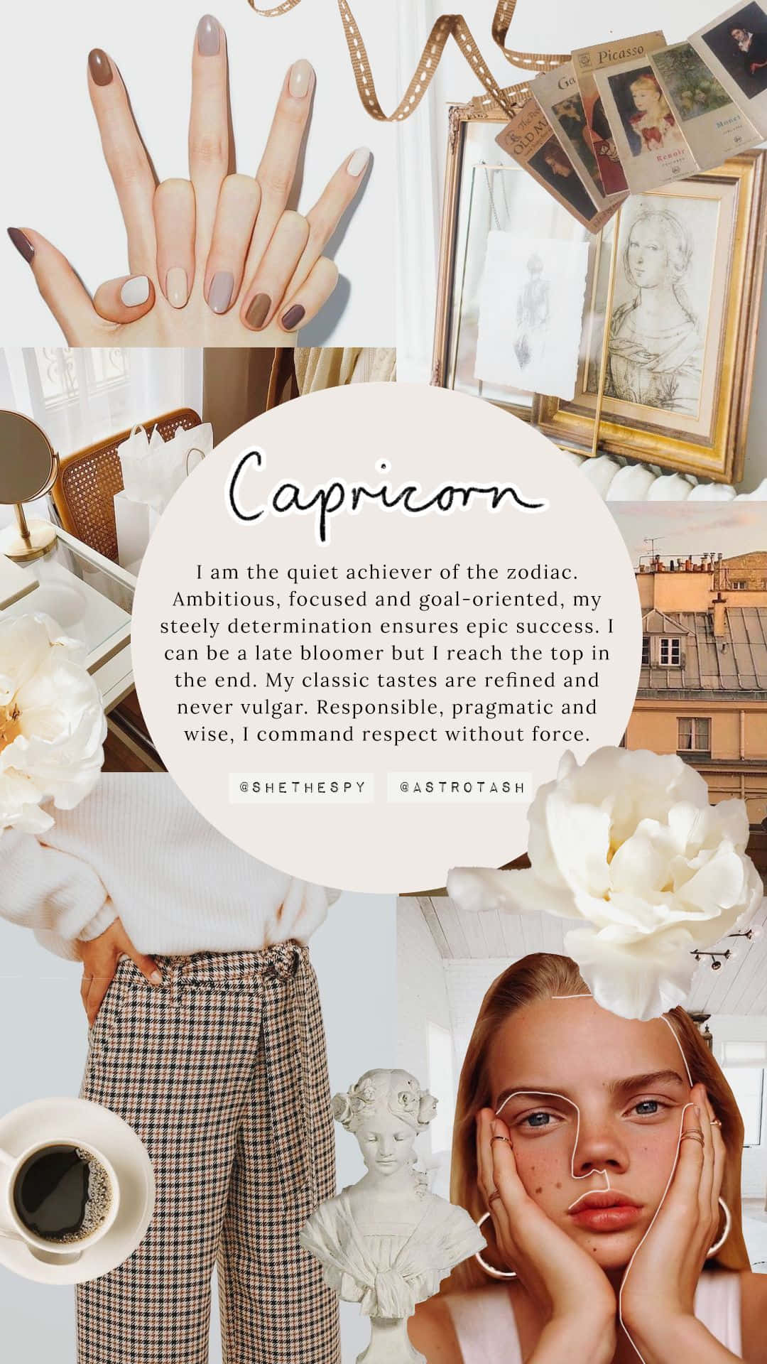 A Collage Of Photos With The Word Capricorn Background