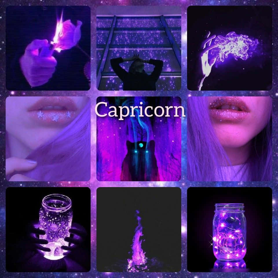 A Collage Of Photos With The Word Capricorn Background