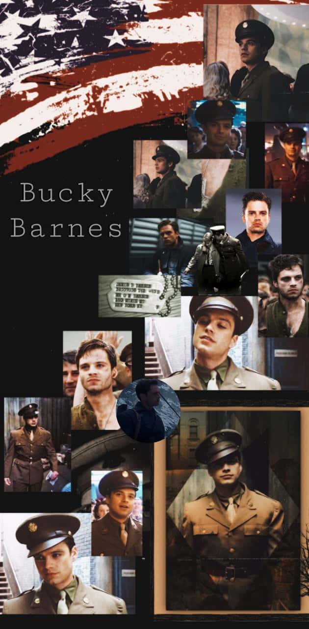 A Collage Of Photos With The Words Bucky Barnes Background