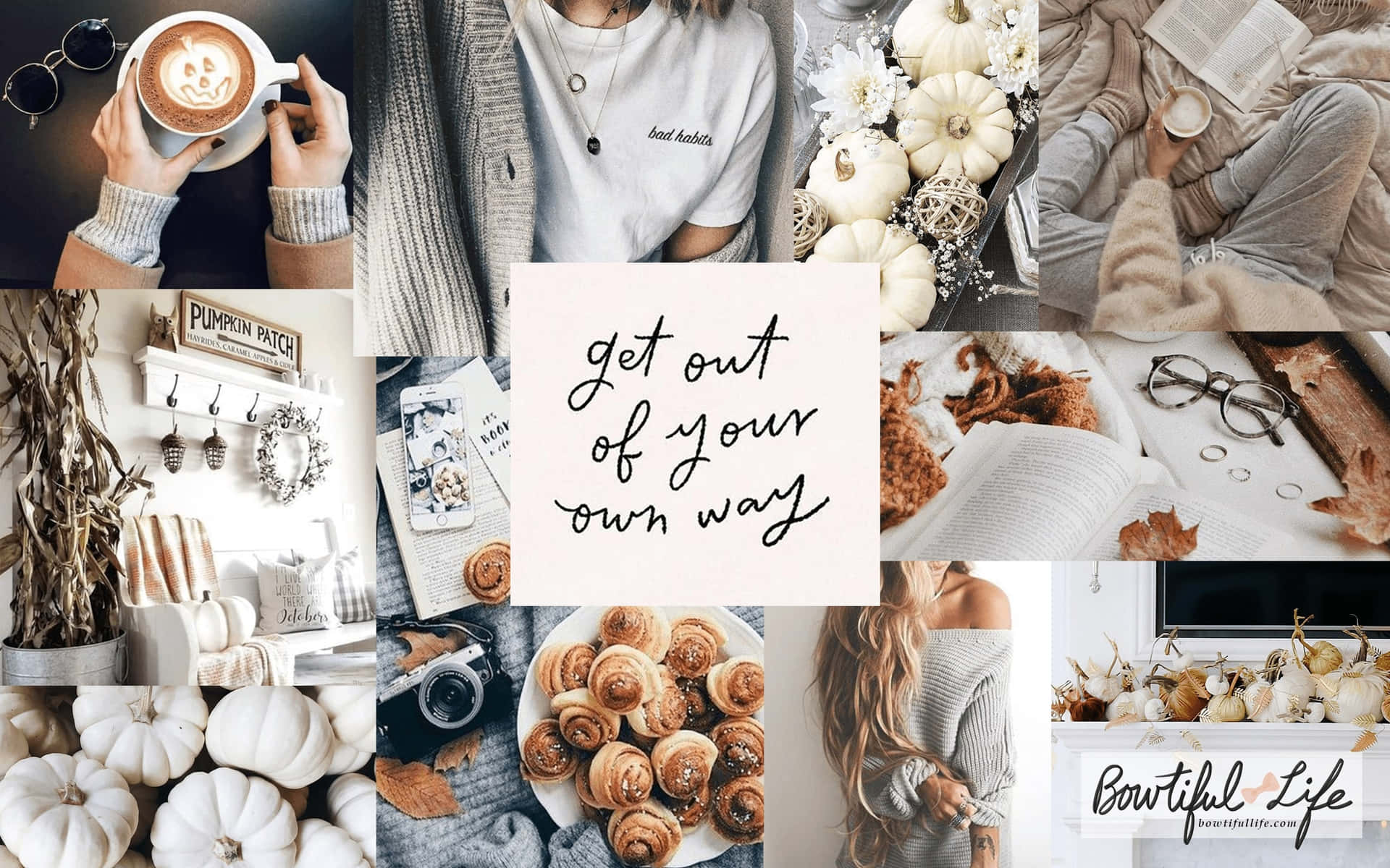 A Collage Of Photos With The Words Get Out Of Your Way Background