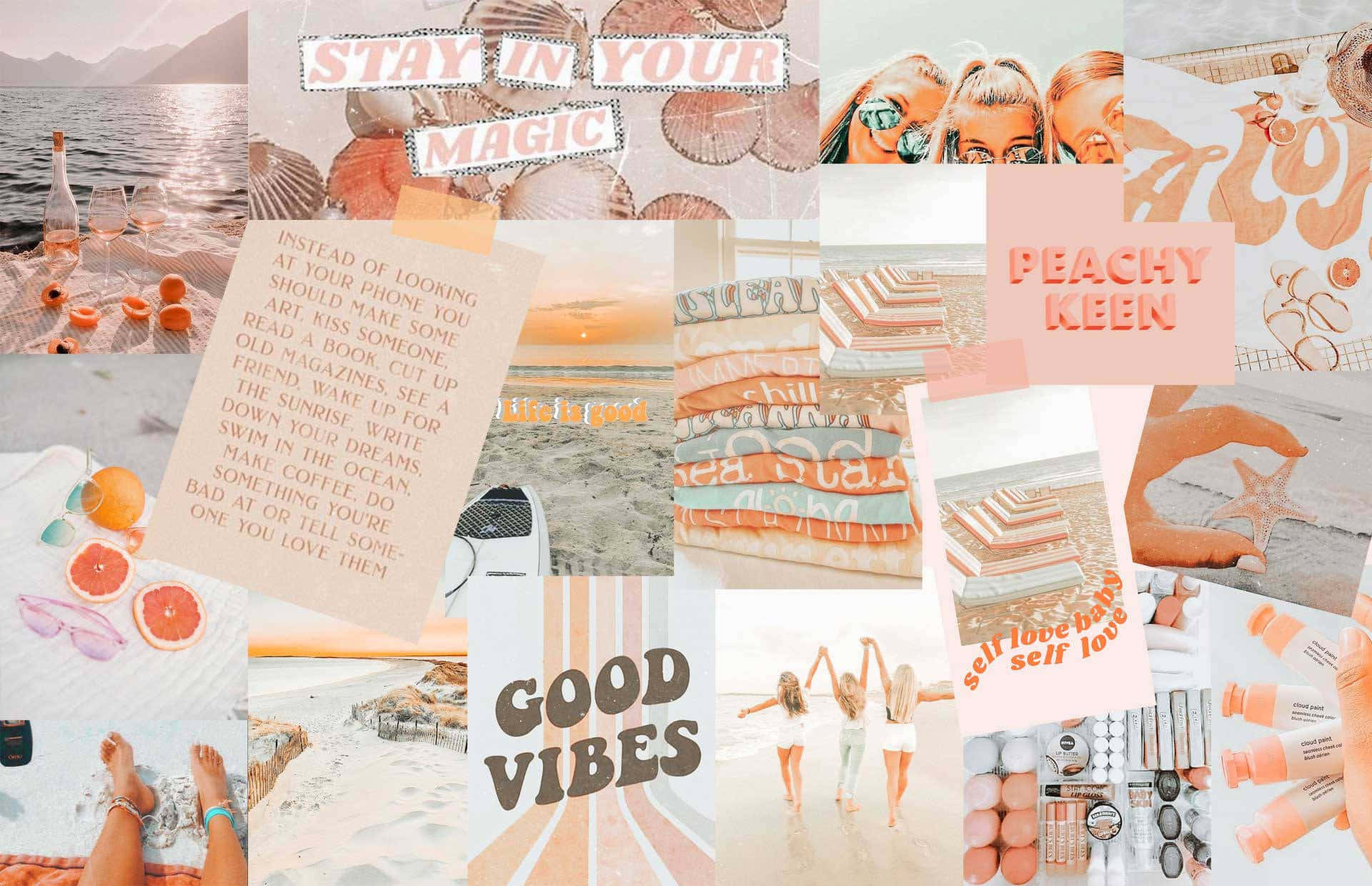 A Collage Of Photos With The Words Good Vibes Background