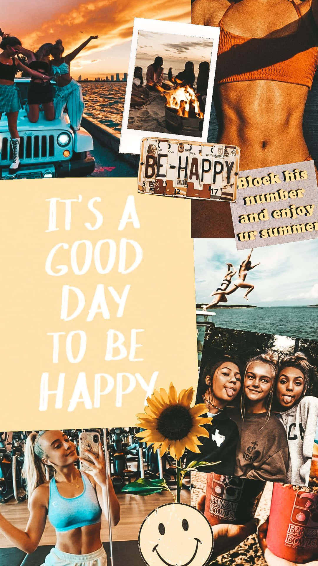 A Collage Of Photos With The Words'it's A Good Day To Be Happy' Background