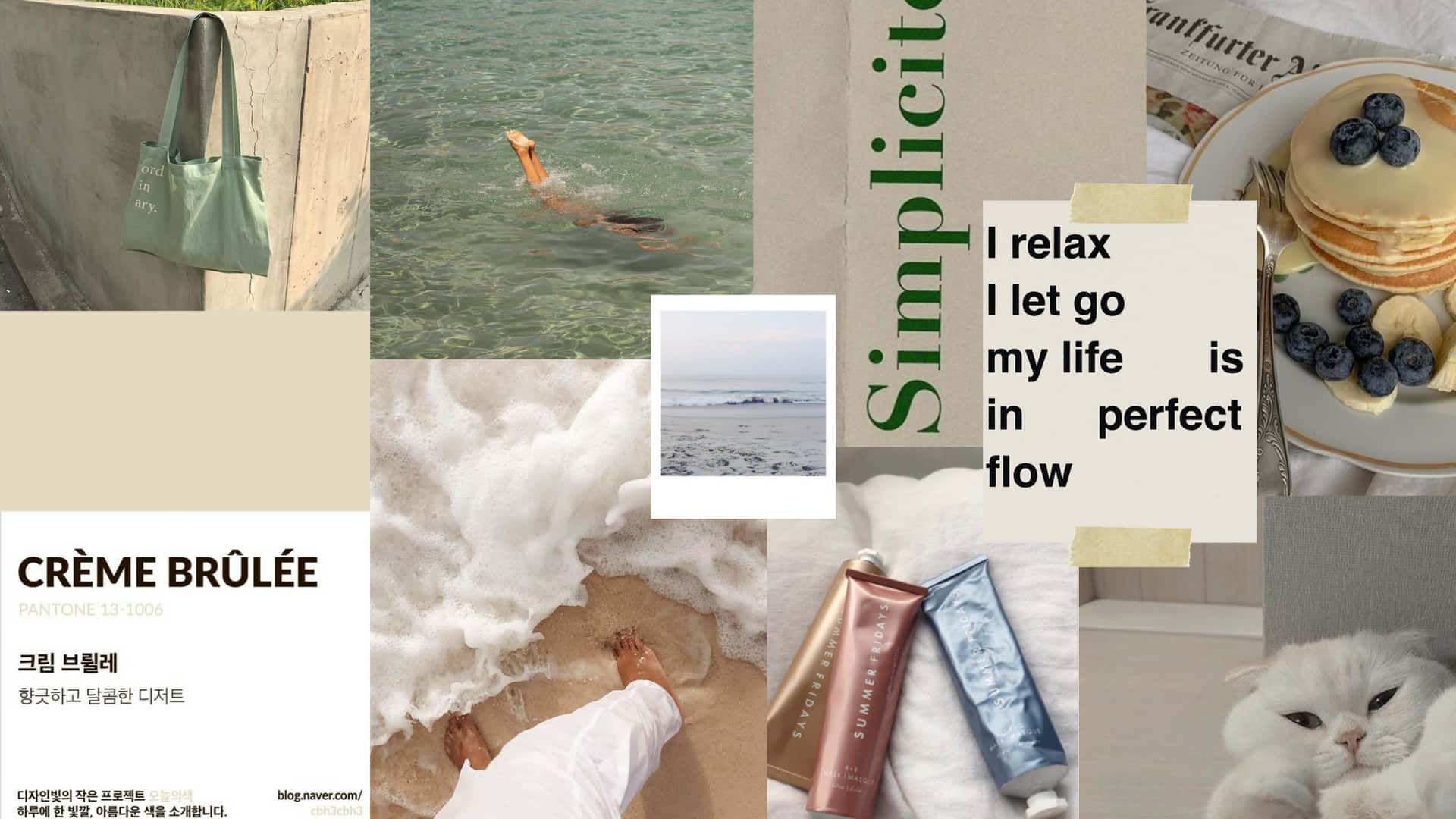 A Collage Of Photos With The Words Relax, Go, And Flow Background