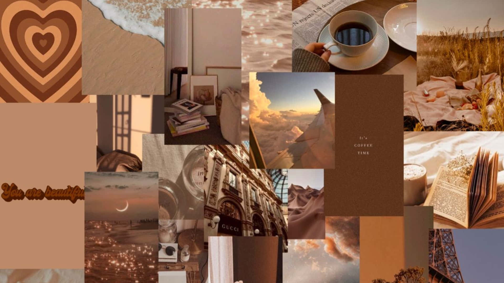 A Collage Of Pictures And Objects In Brown