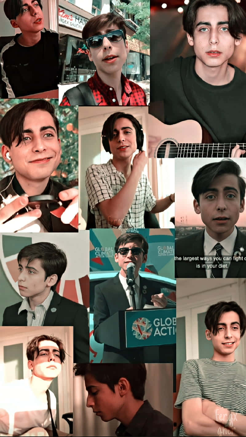 A Collage Of Pictures Of A Man With Glasses Background