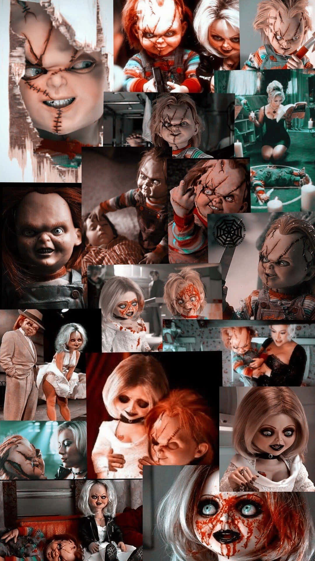 A Collage Of Pictures Of Chucky Dolls