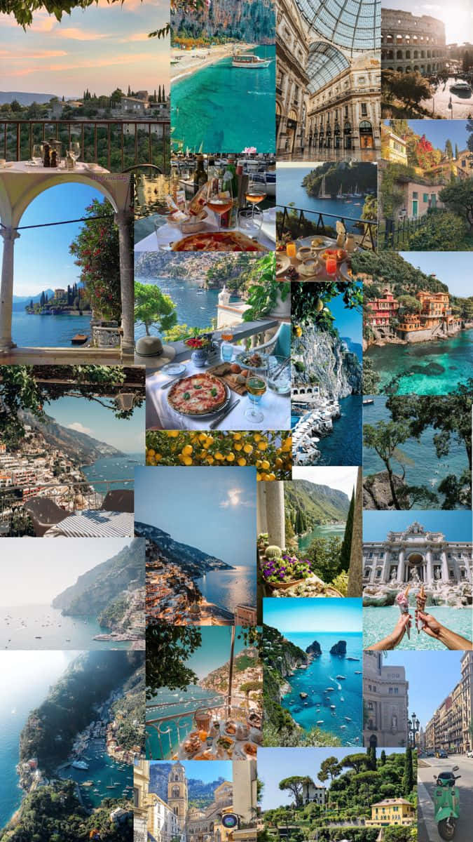 A Collage Of Pictures Of Different Places In Italy Background