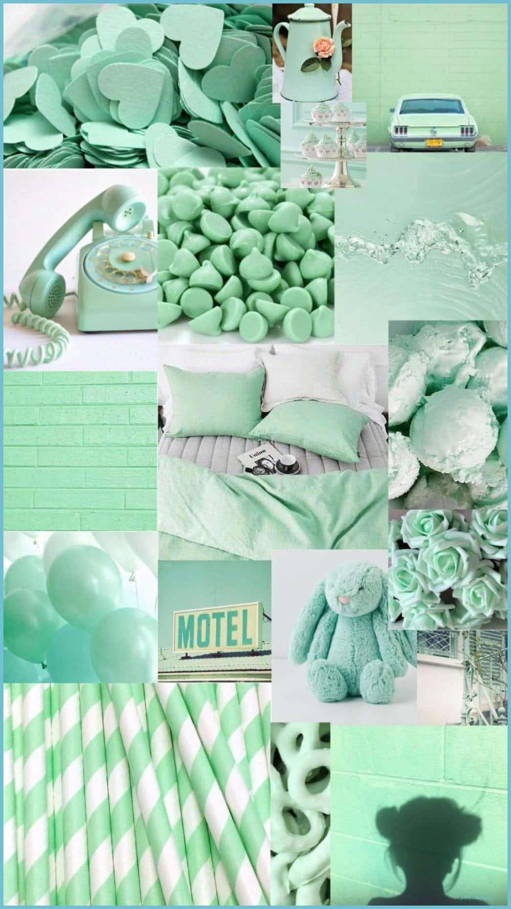 A Collage Of Pictures Of Mint Green