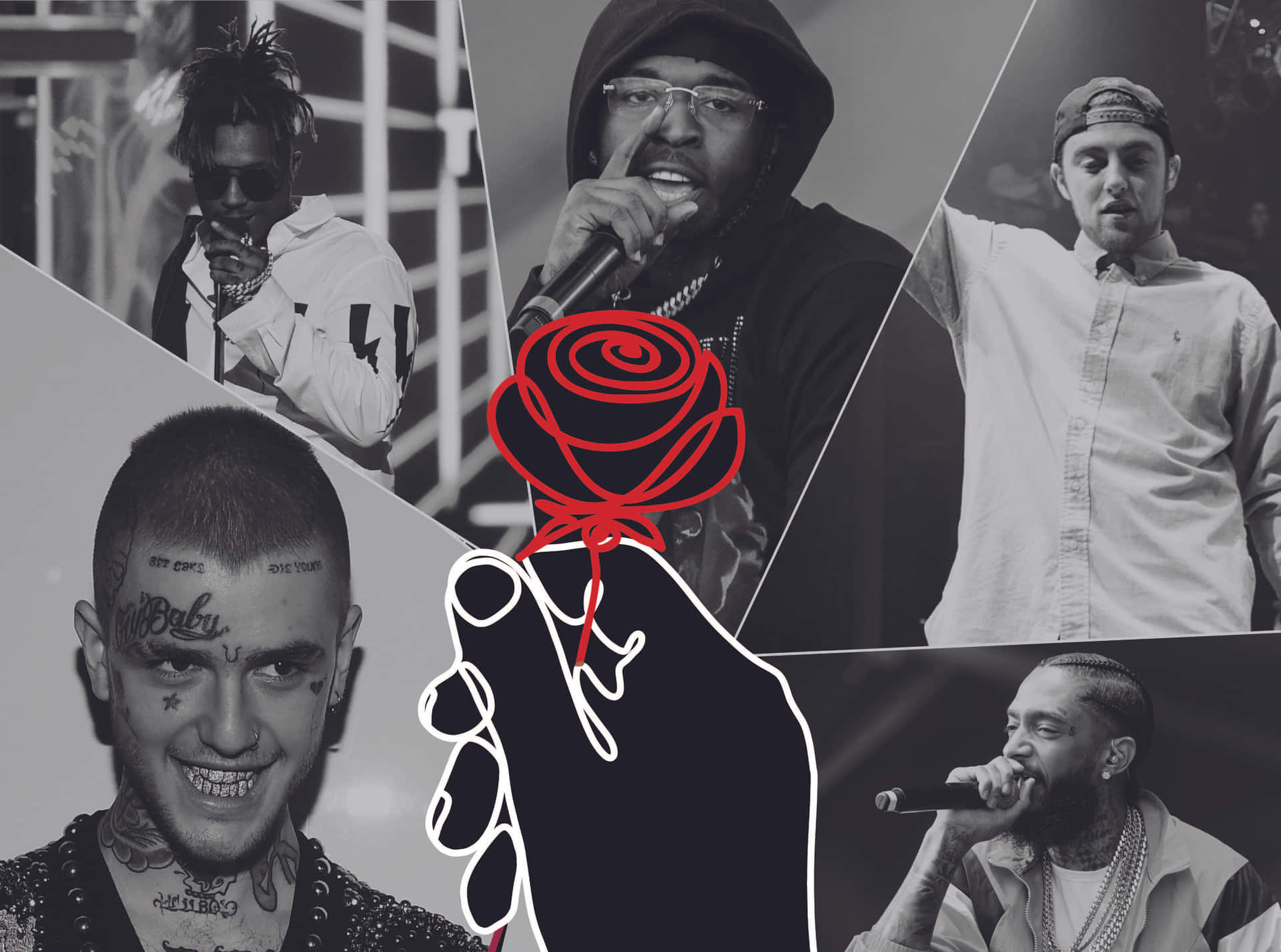 A Collage Of Pictures Of People With A Rose Background