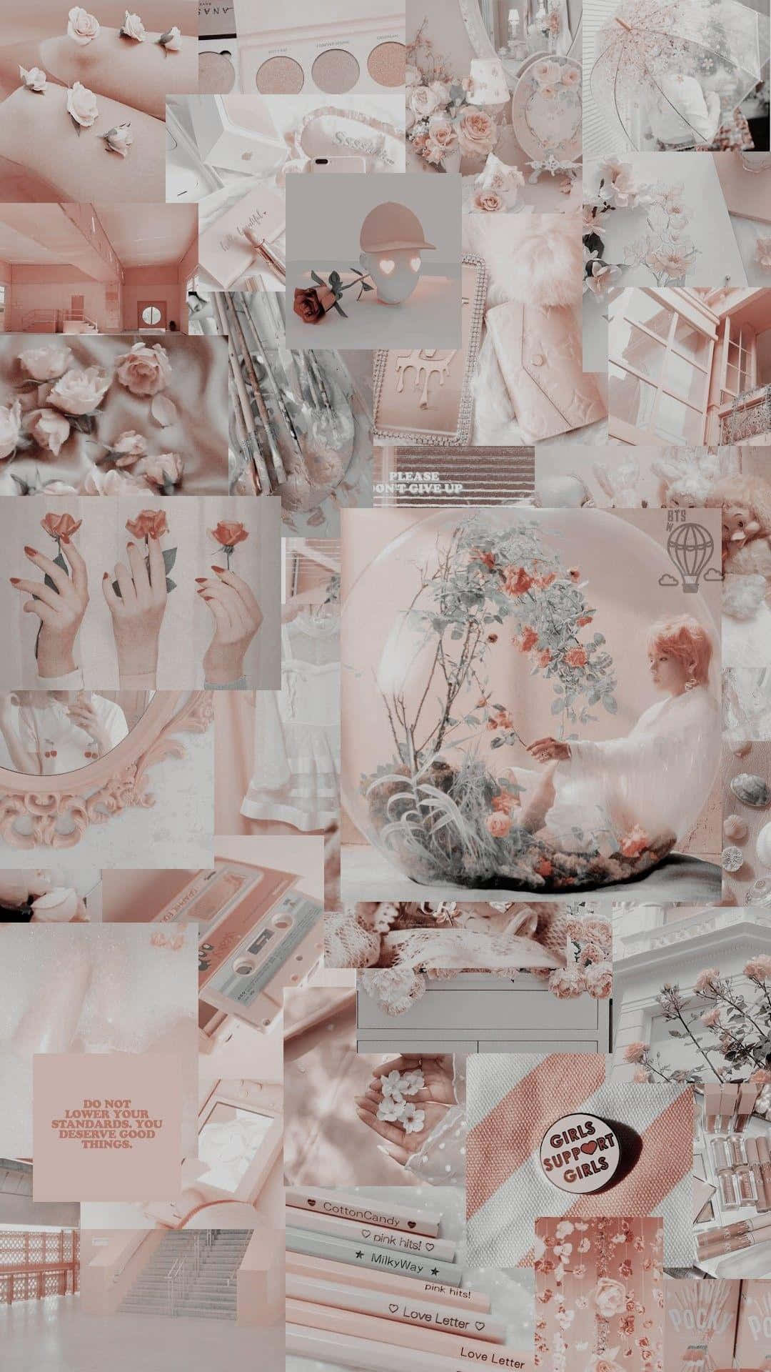 A Collage Of Pictures Of Pink And White Background