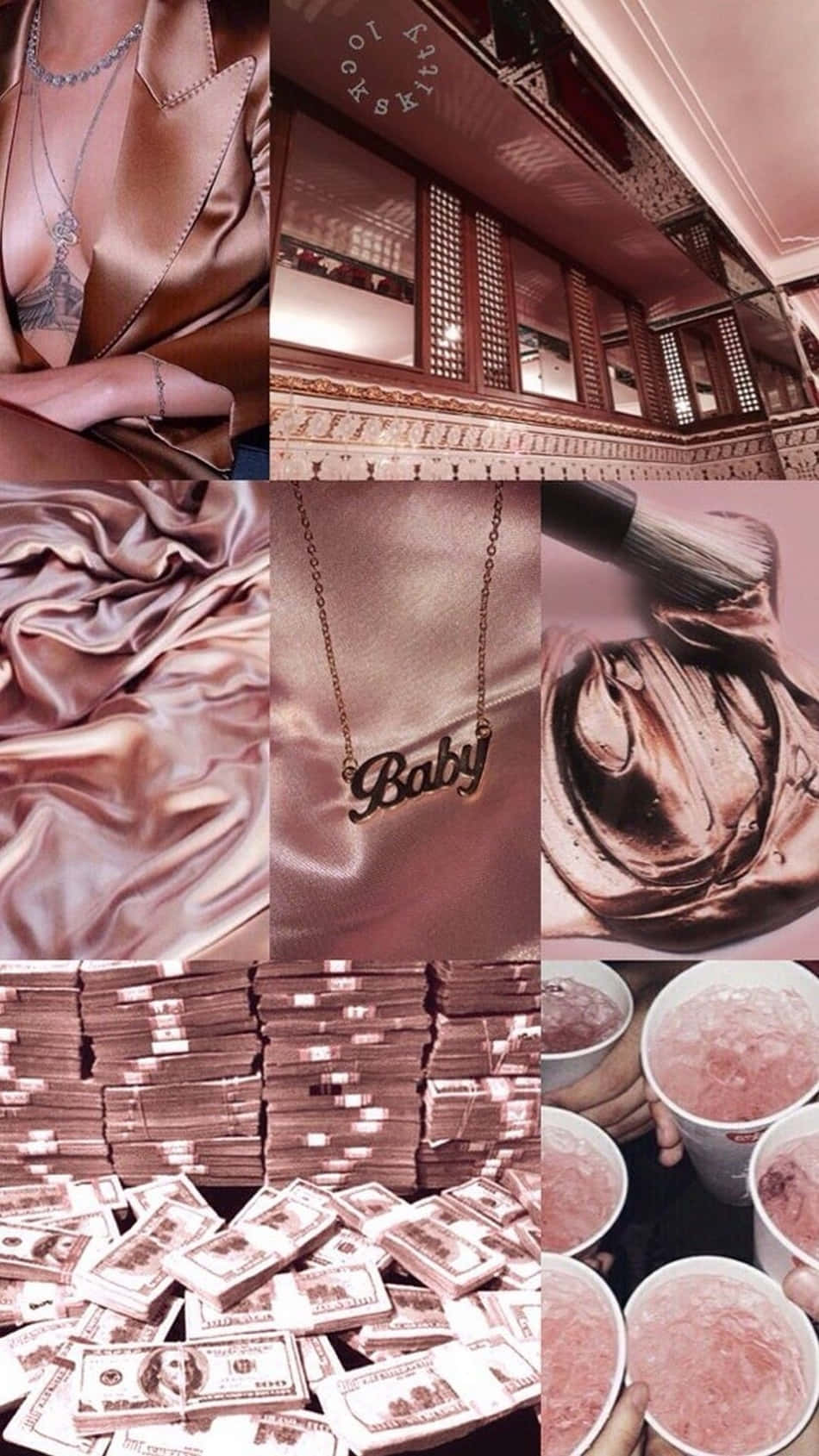 A Collage Of Pictures Of Pink Jewelry And Clothes