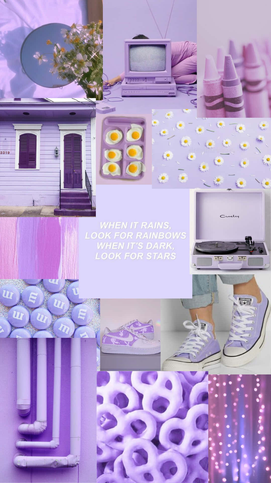 A Collage Of Pictures Of Purple And White