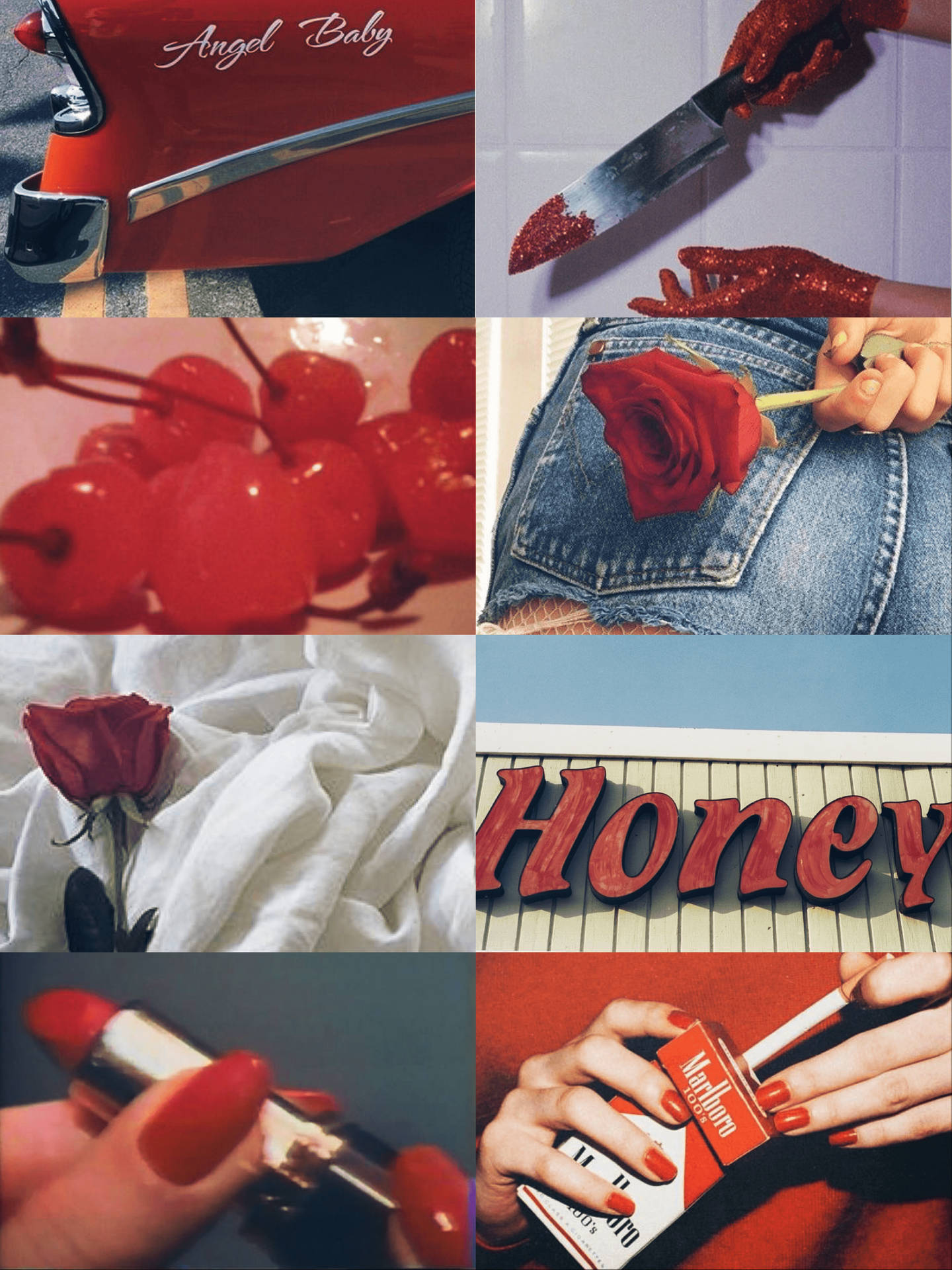 A Collage Of Pictures Of Red And Honey Background