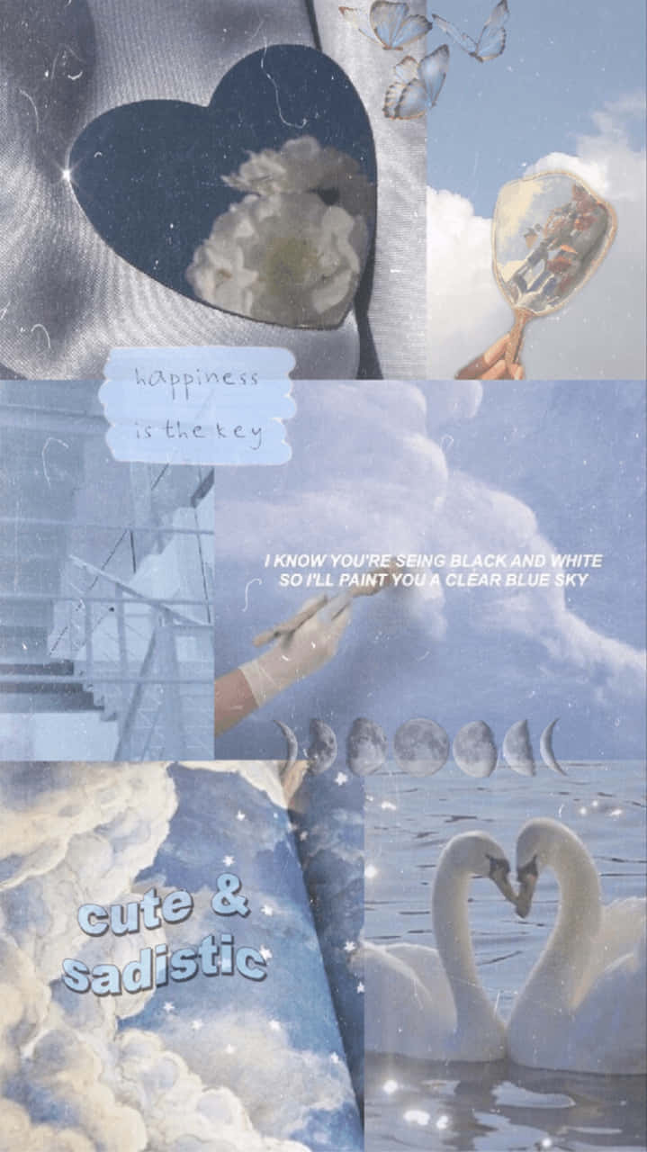 A Collage Of Pictures Of Swans And Clouds Background