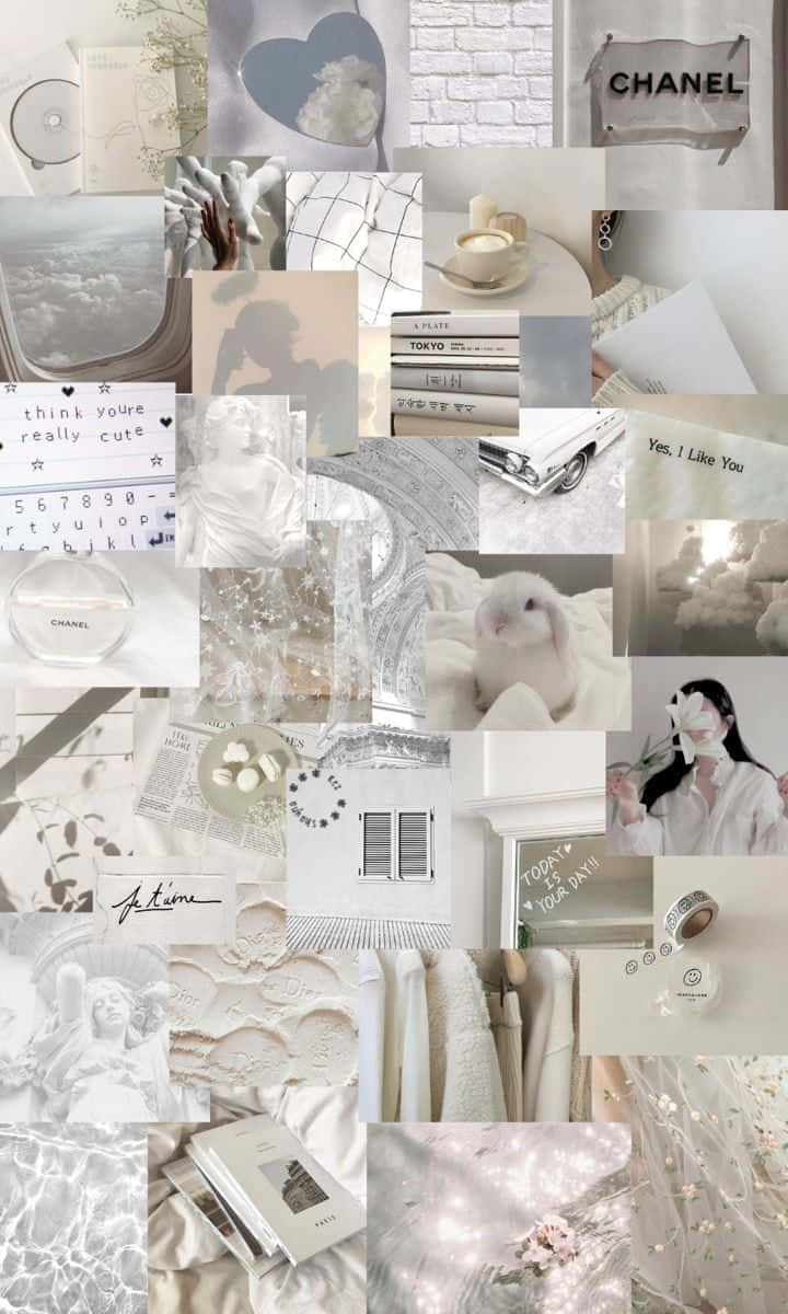 A Collage Of Pictures Of White And Silver Items Background