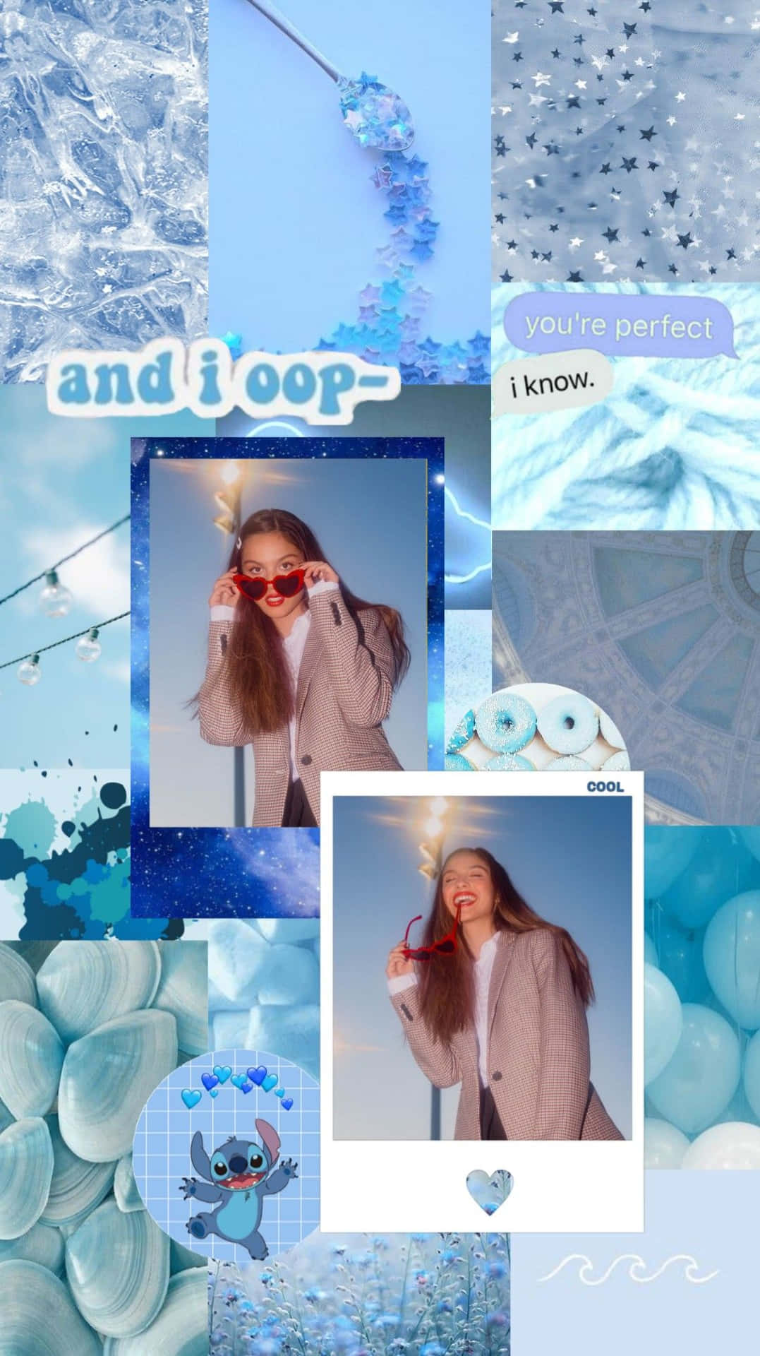 A Collage Of Pictures With A Girl And A Blue Background Background