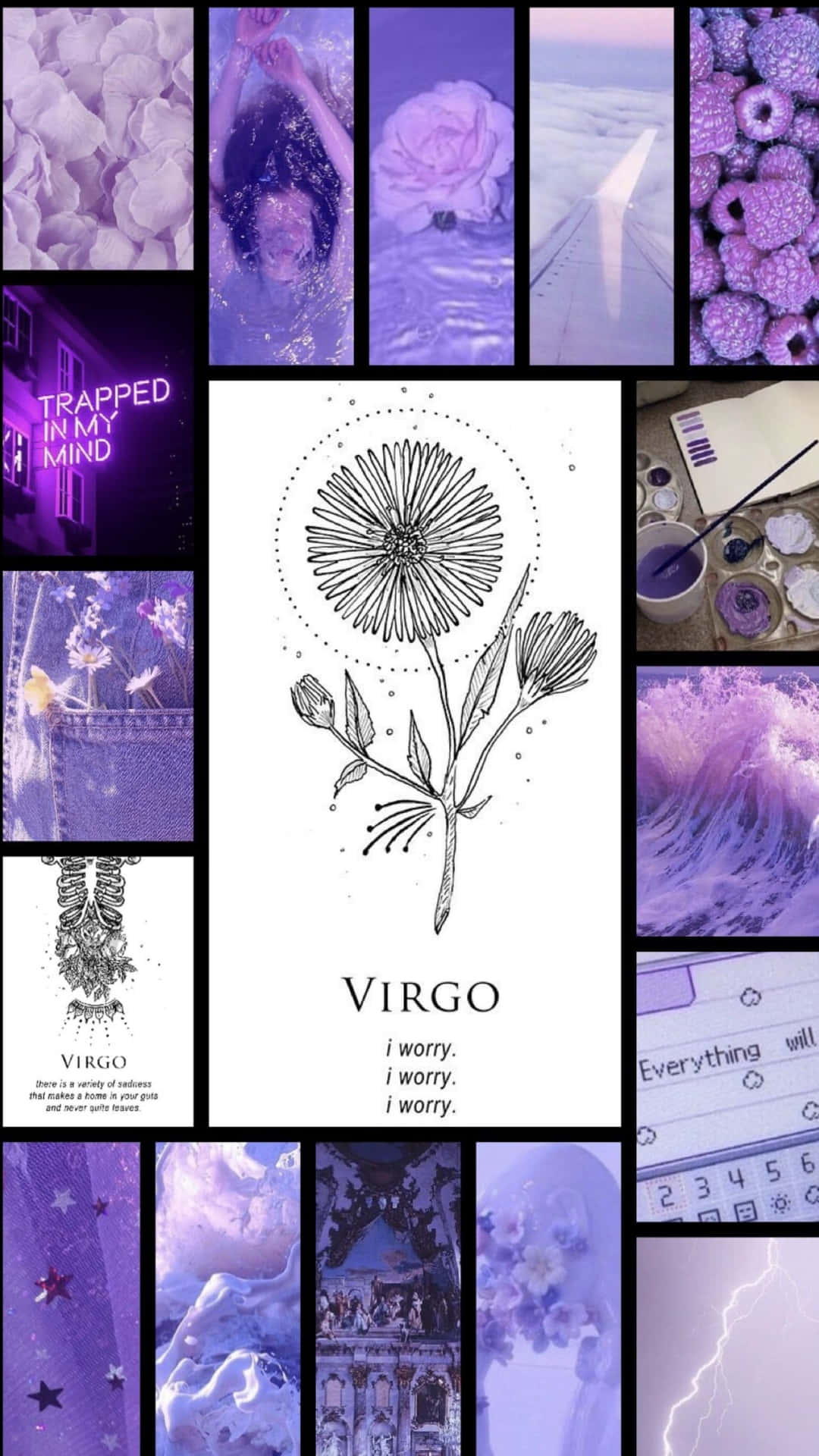A Collage Of Pictures With A Purple Flower And A Flower Background