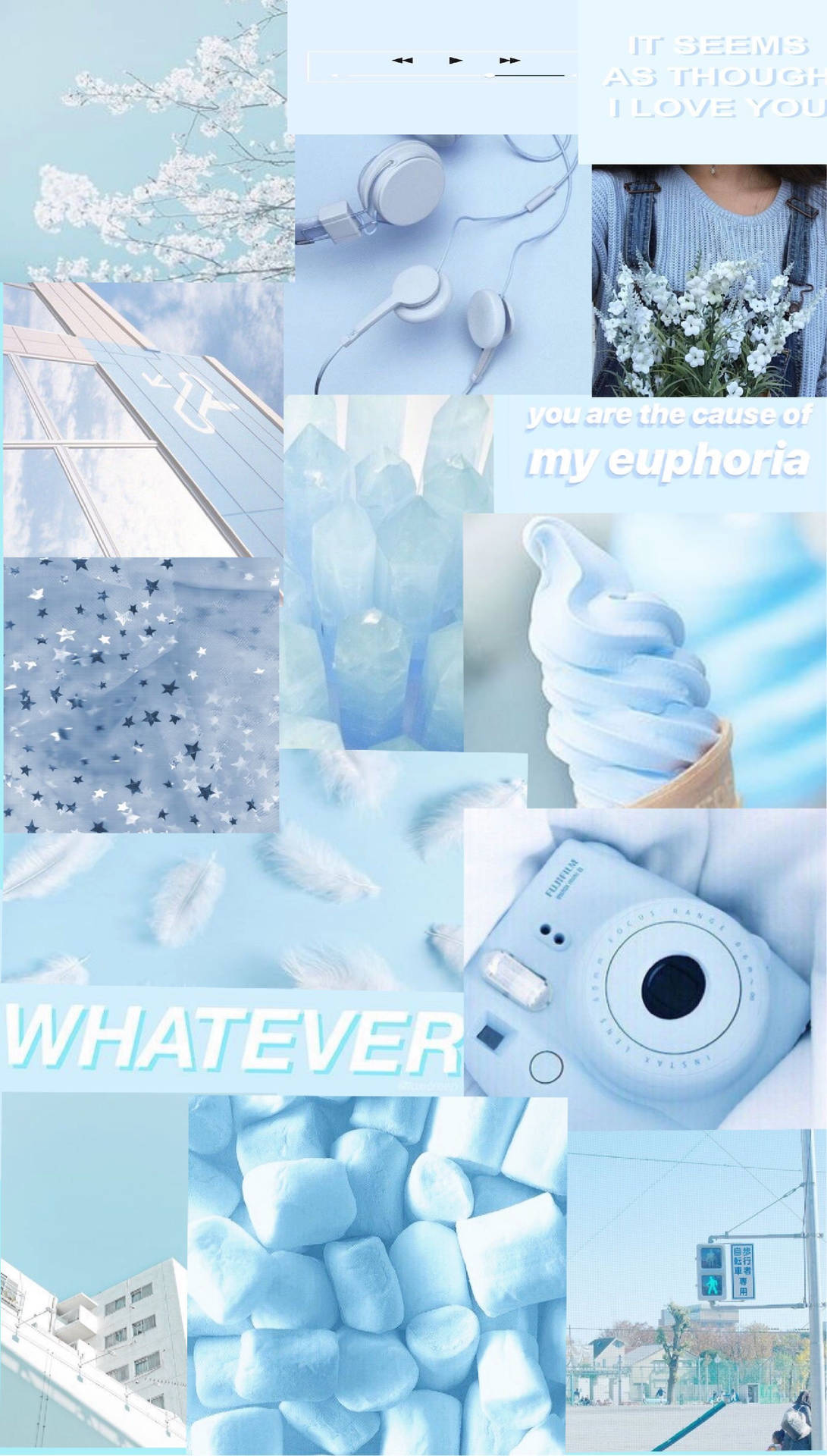 A Collage Of Pictures With Blue And White Colors Background