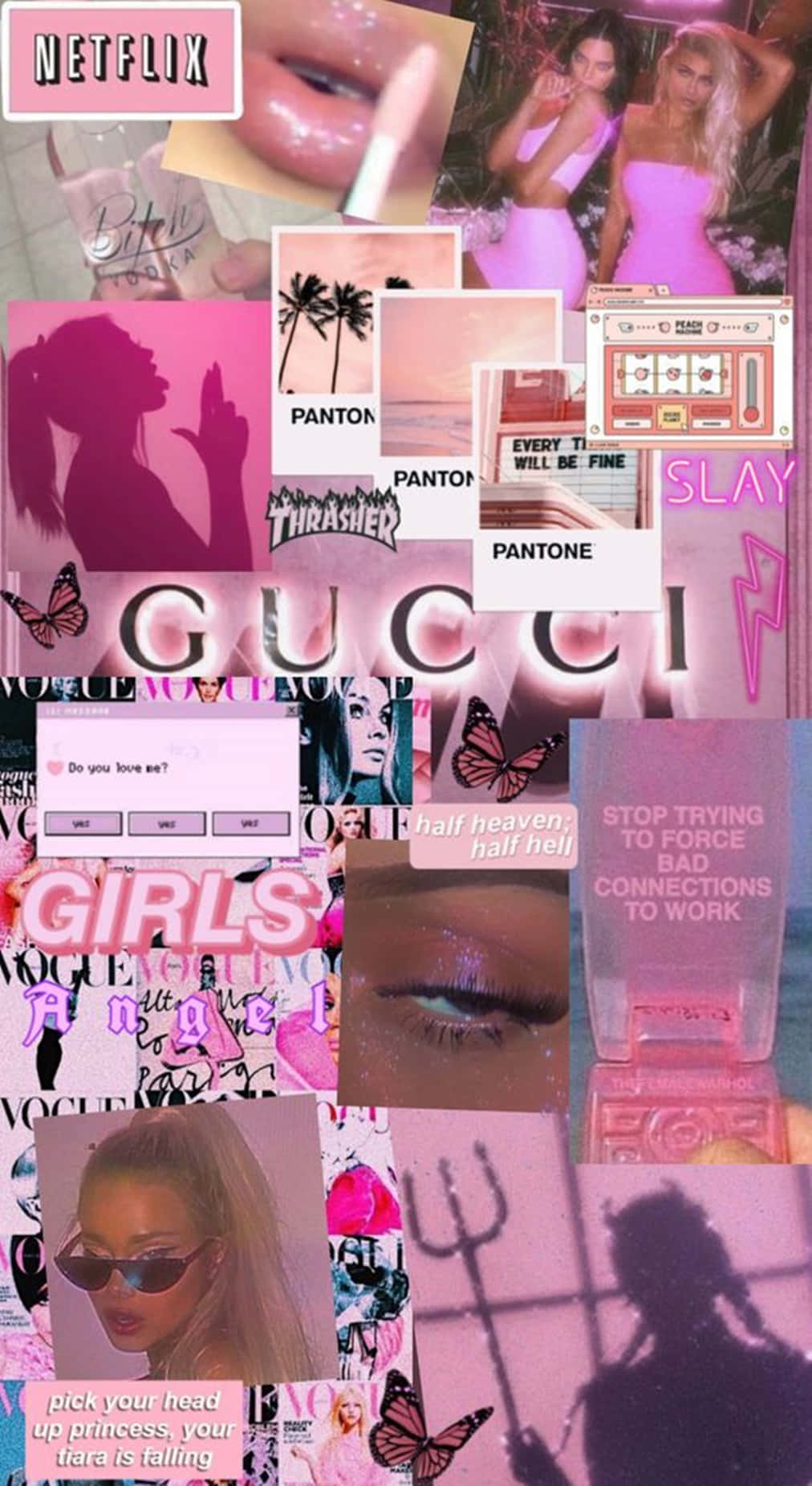 A Collage Of Pink And White Items Background