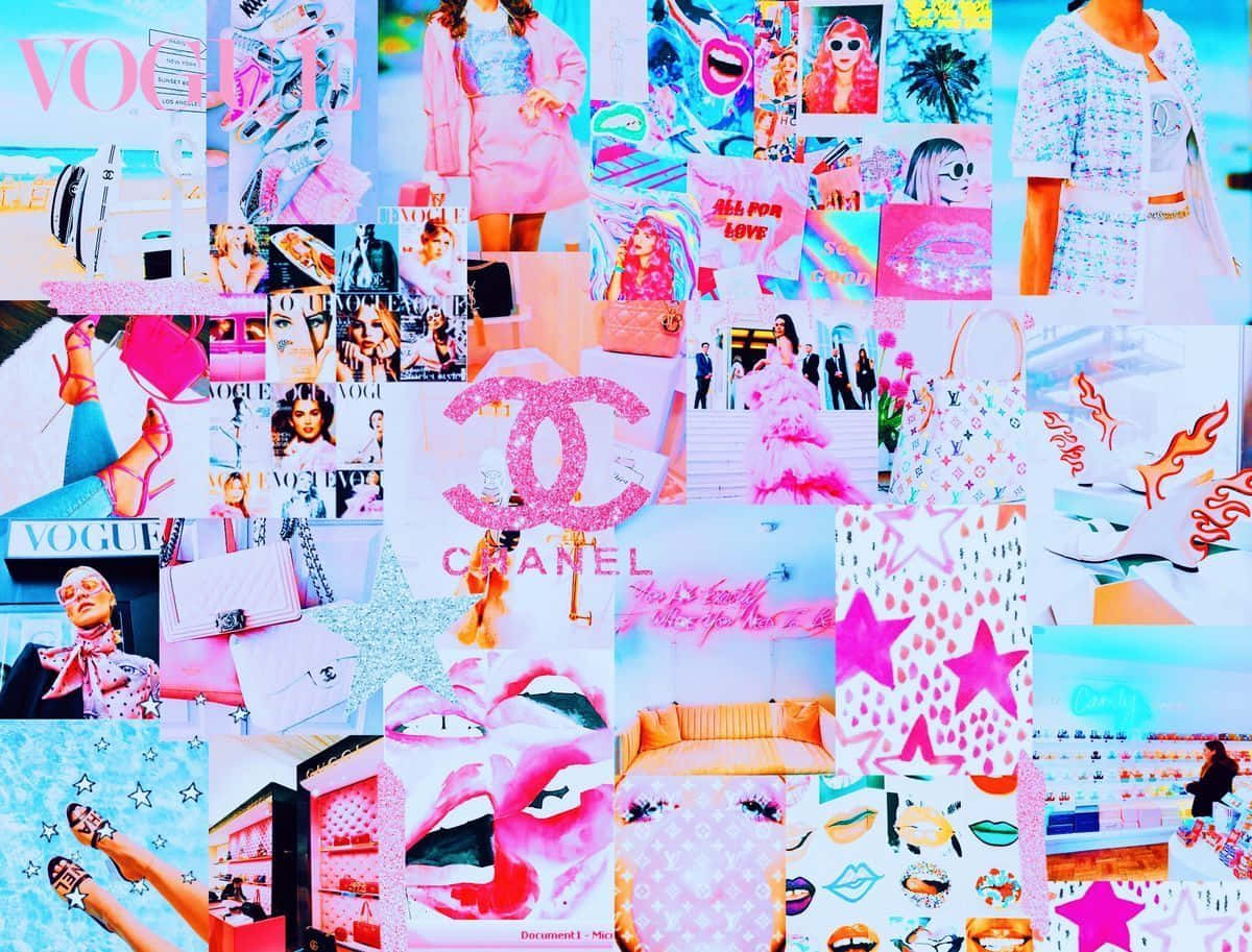 A Collage Of Pink And White Pictures Background