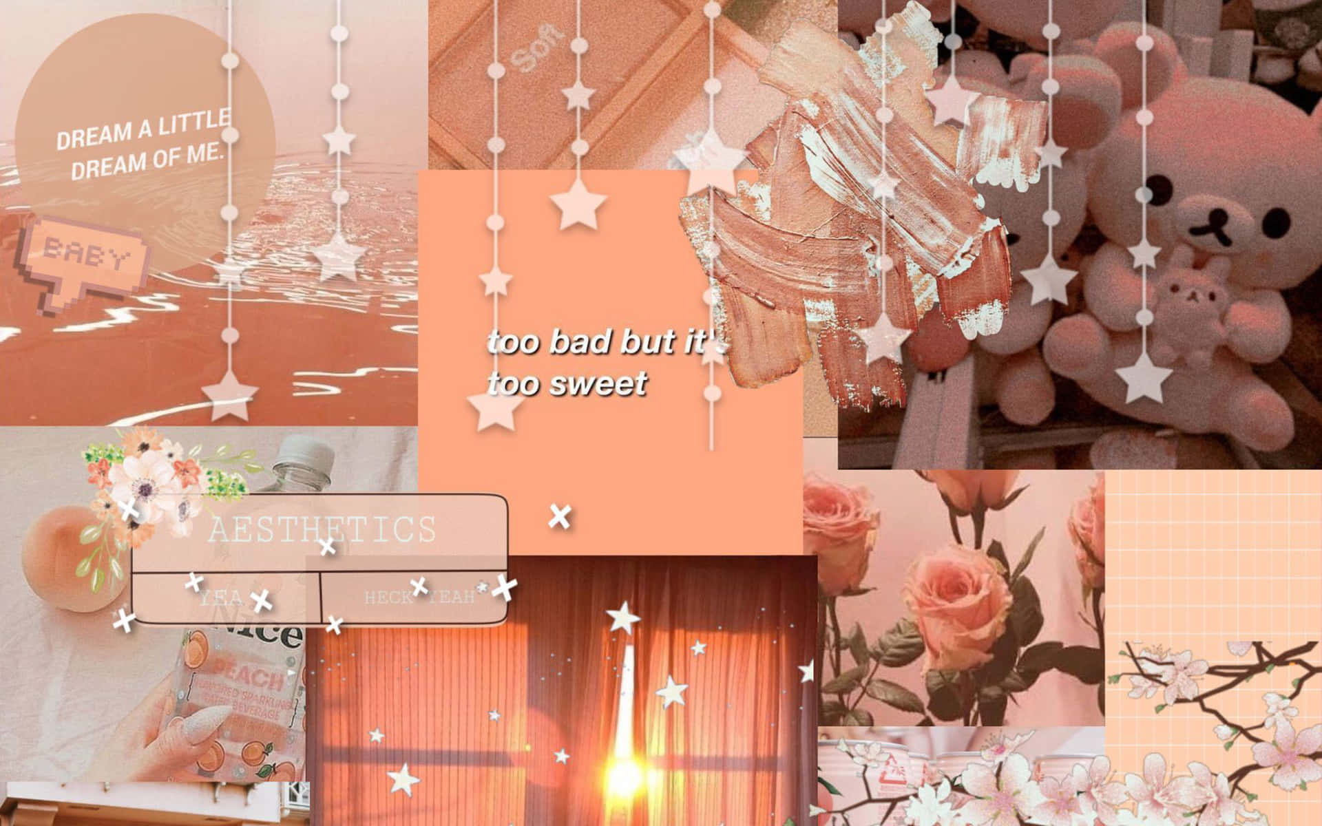 A Collage Of Pink And White Pictures With Teddy Bears Background