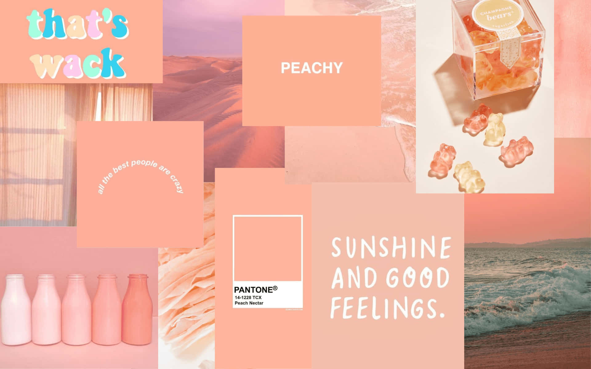 A Collage Of Pink And White With The Words Sunshine And Good Feelings Background