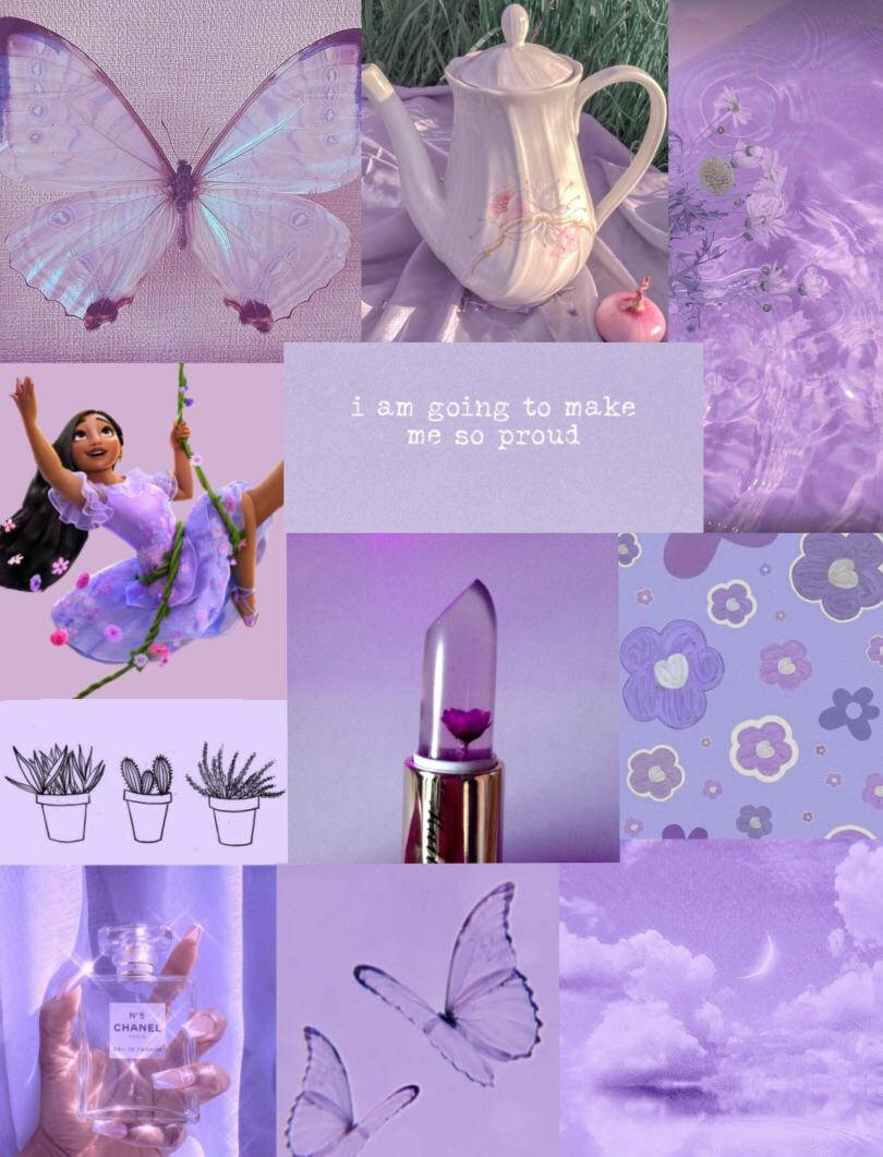 A Collage Of Purple Butterflies, Flowers, And Other Things Background