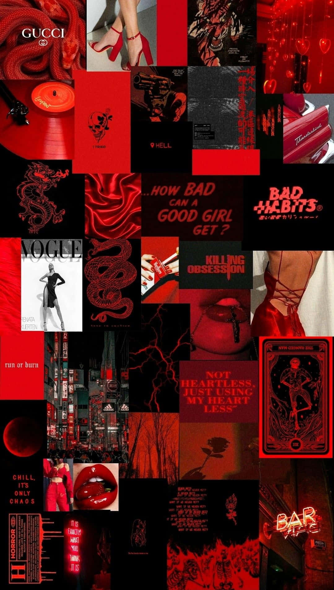 A Collage Of Red And Black Images Background