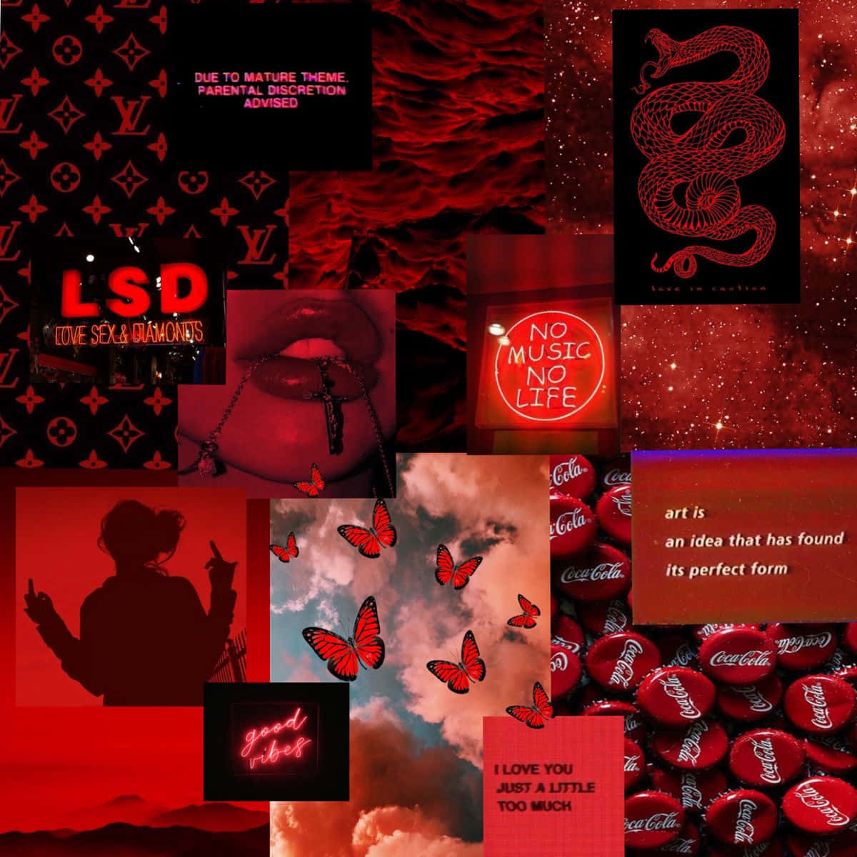 A Collage Of Red And Black Images Background