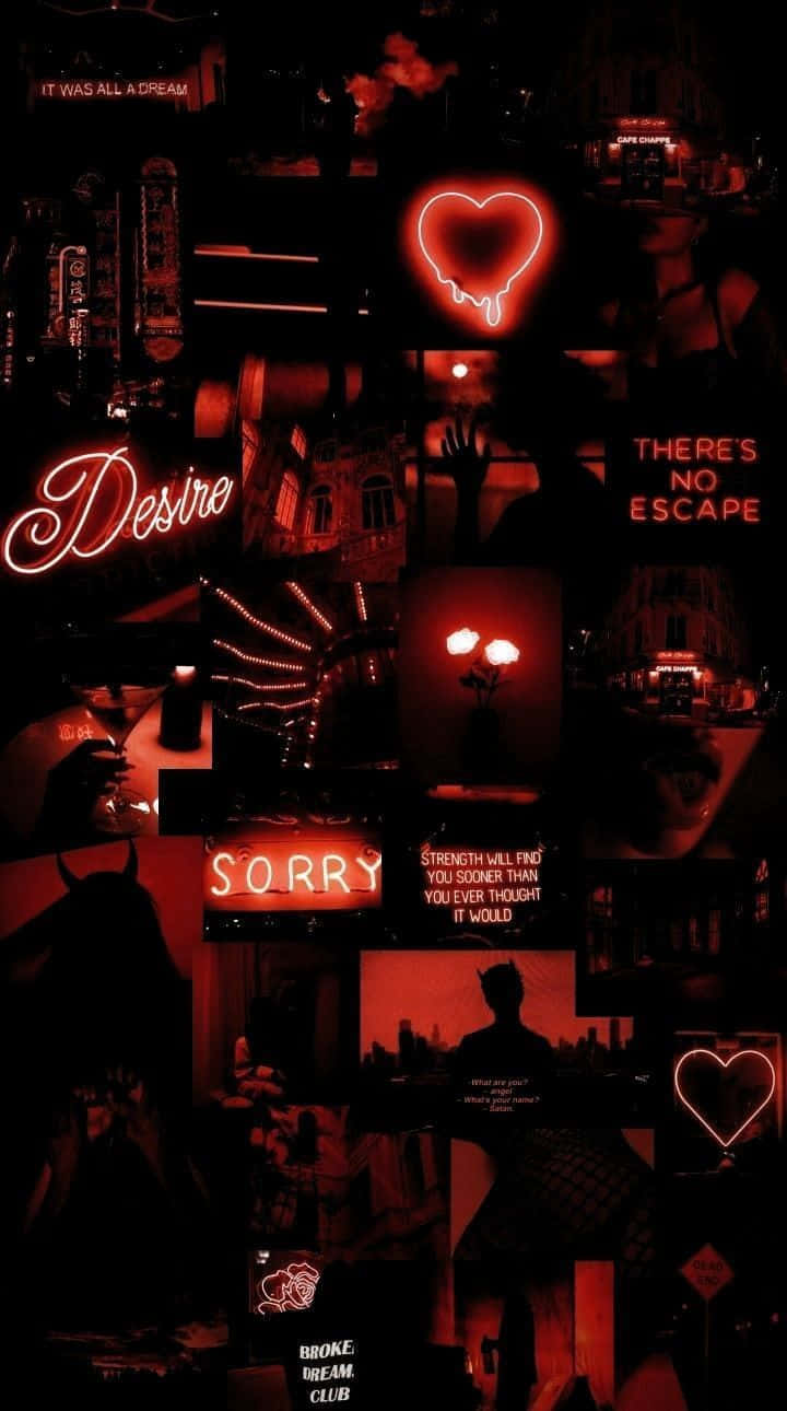 A Collage Of Red And Black Images With A Heart Background