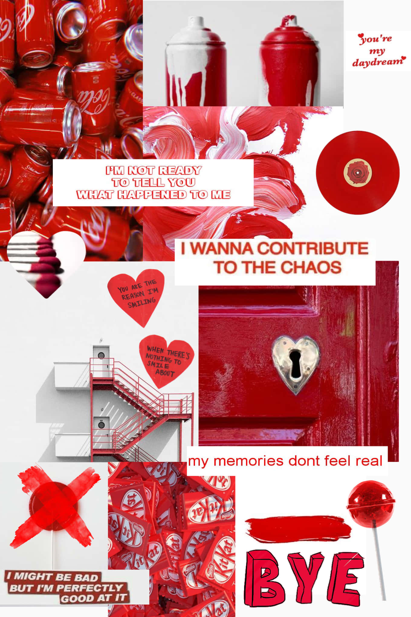 A Collage Of Red Coca Cola Cans And Other Items Background