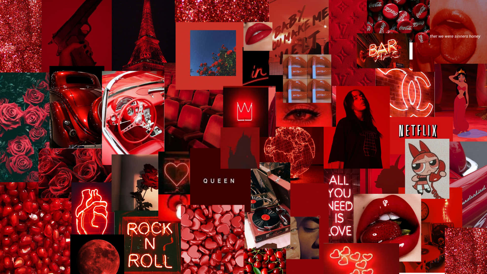 A Collage Of Red Images With A Red Background Background