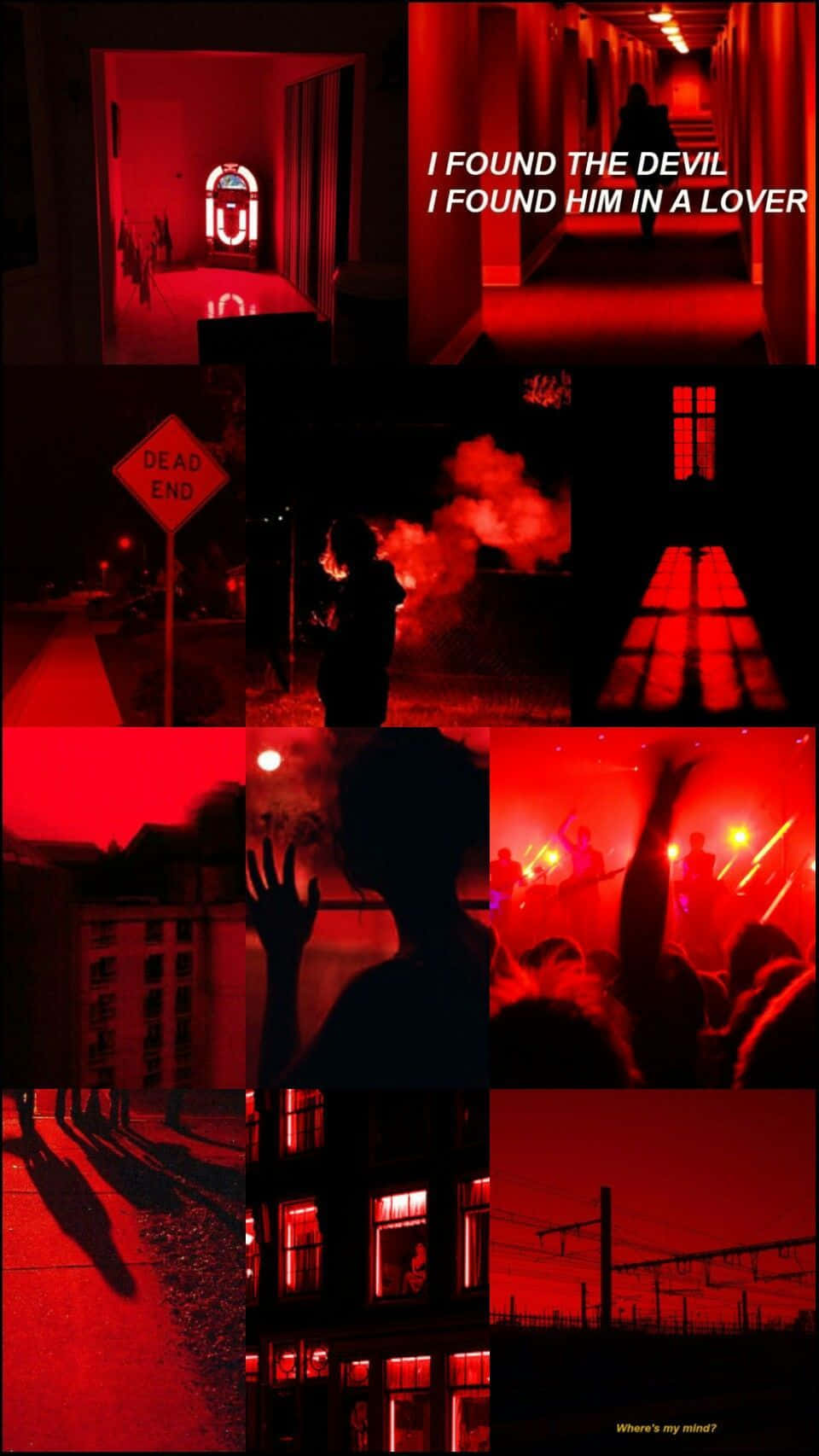A Collage Of Red Lights And People In The Dark Background