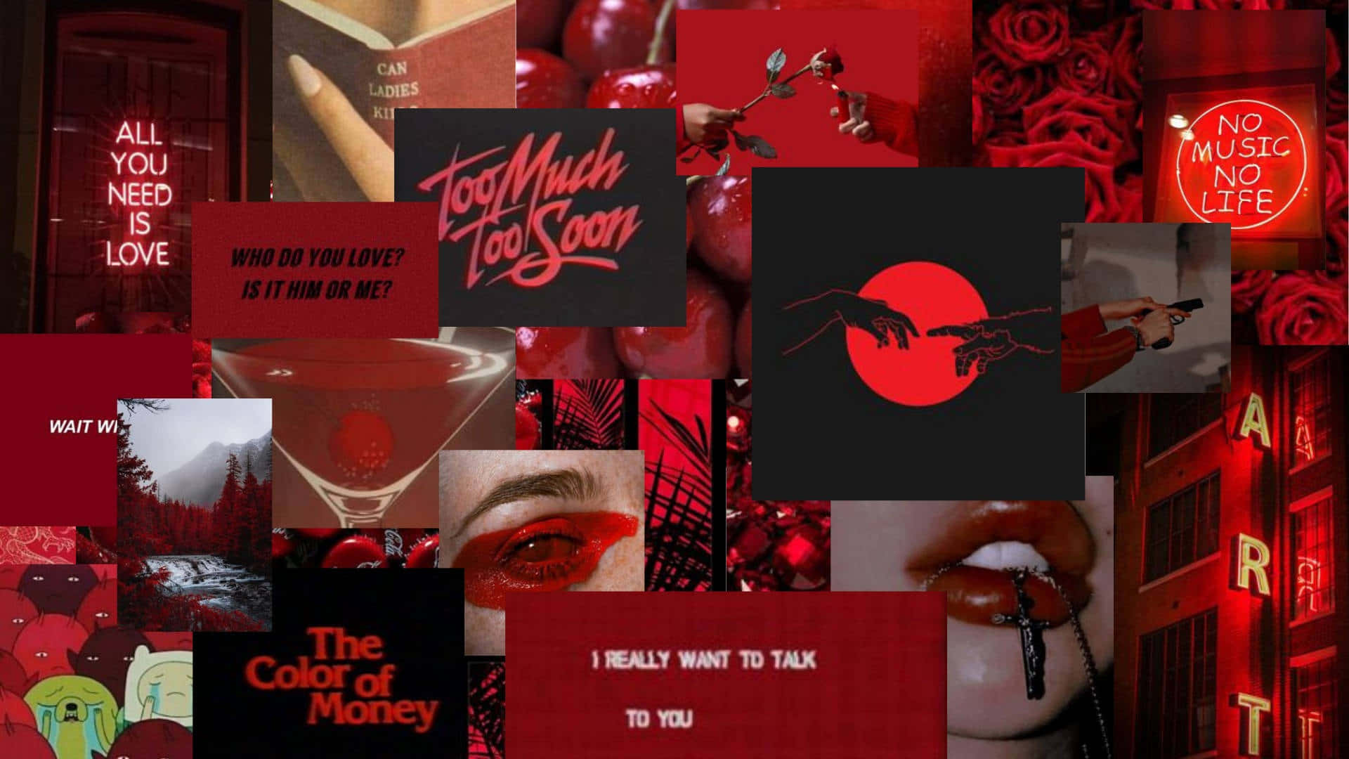 A Collage Of Red Pictures With A Red Background Background