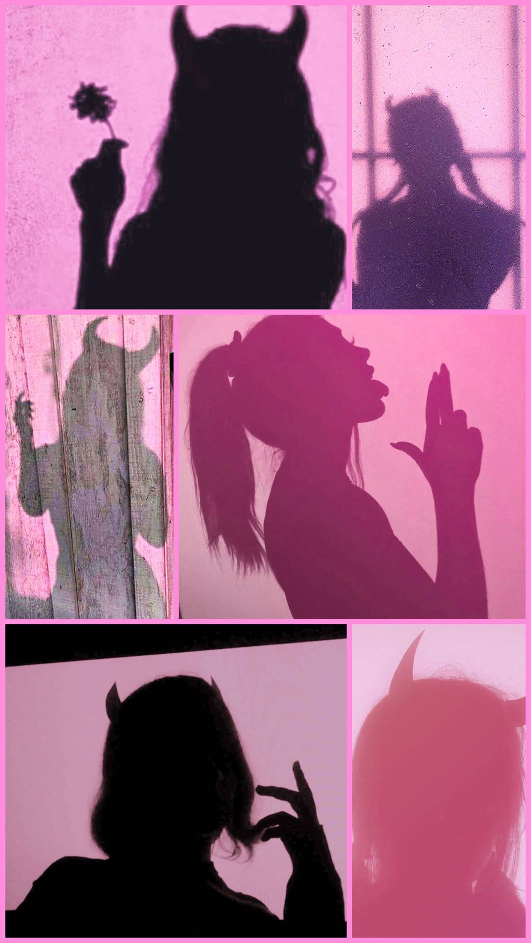 A Collage Of Shadows Of A Woman With Horns