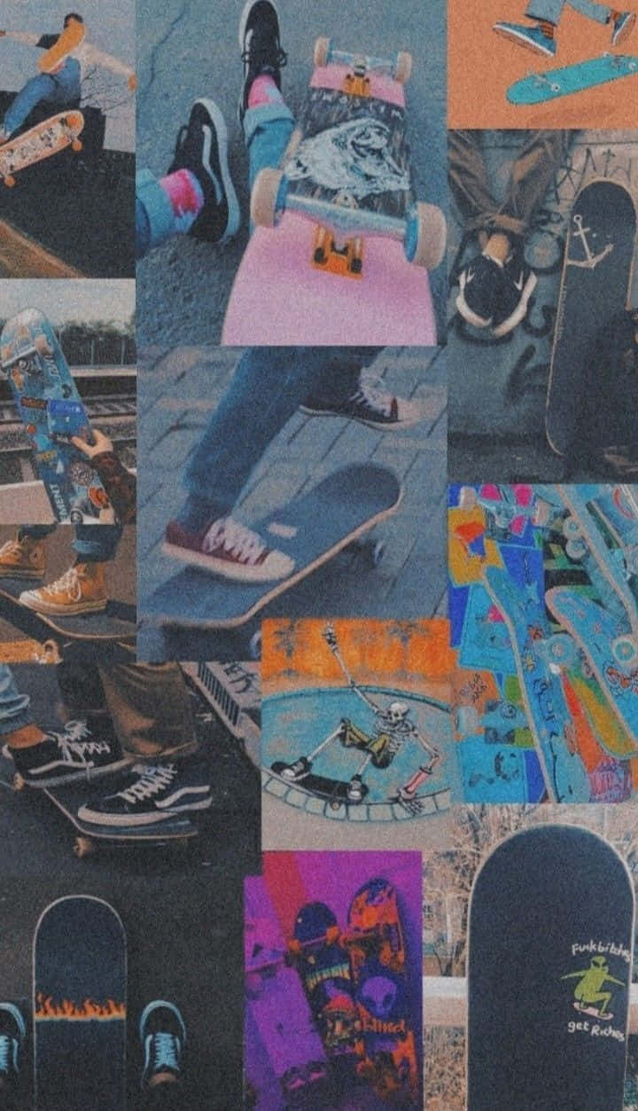 A Collage Of Skateboards Background